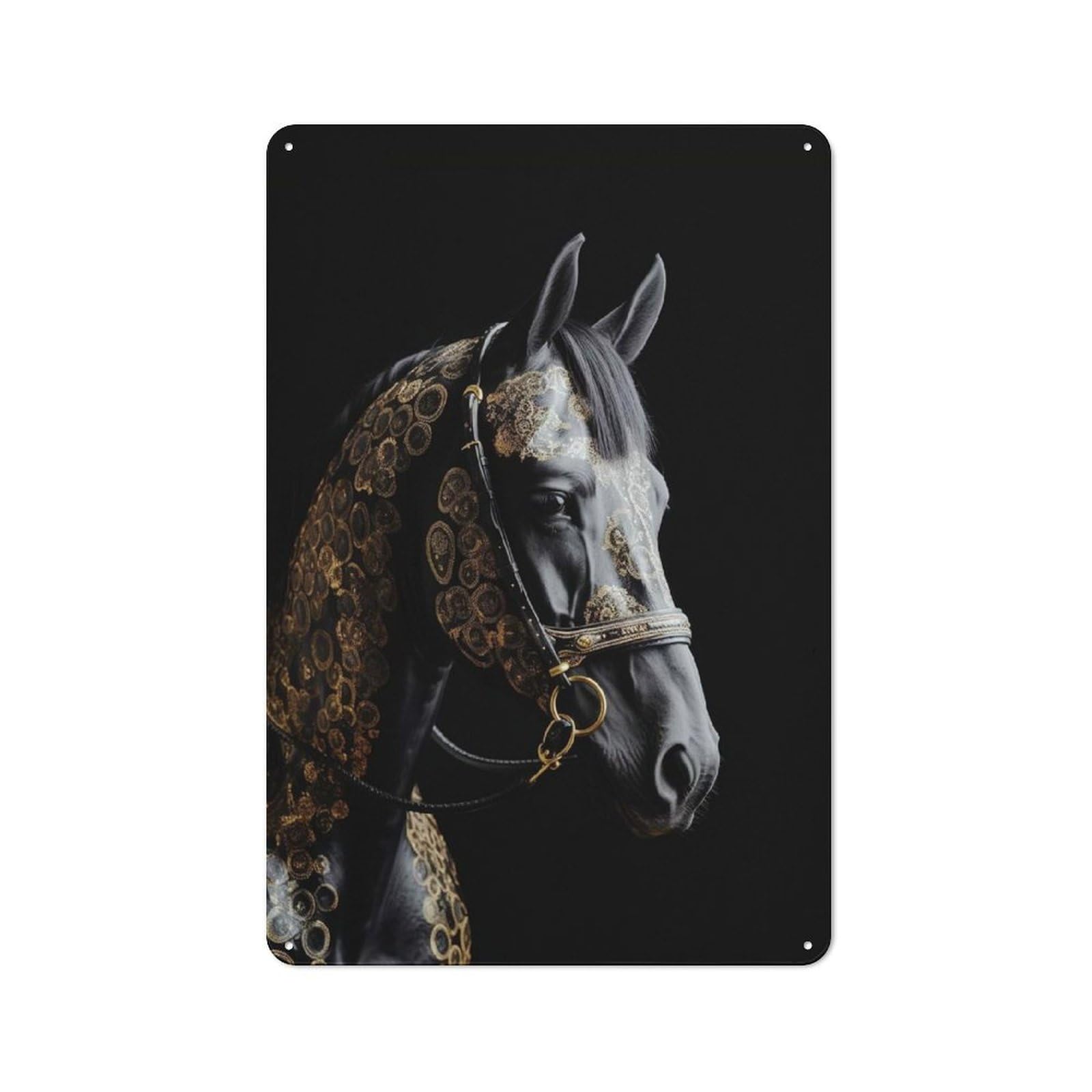 Junmoney Style-2 Garage Style Black And Gold Horse Retro Metal Sign 30X20cm, Workshop Wall Decor For Tool Room, Garage, Studio Or Home Bar