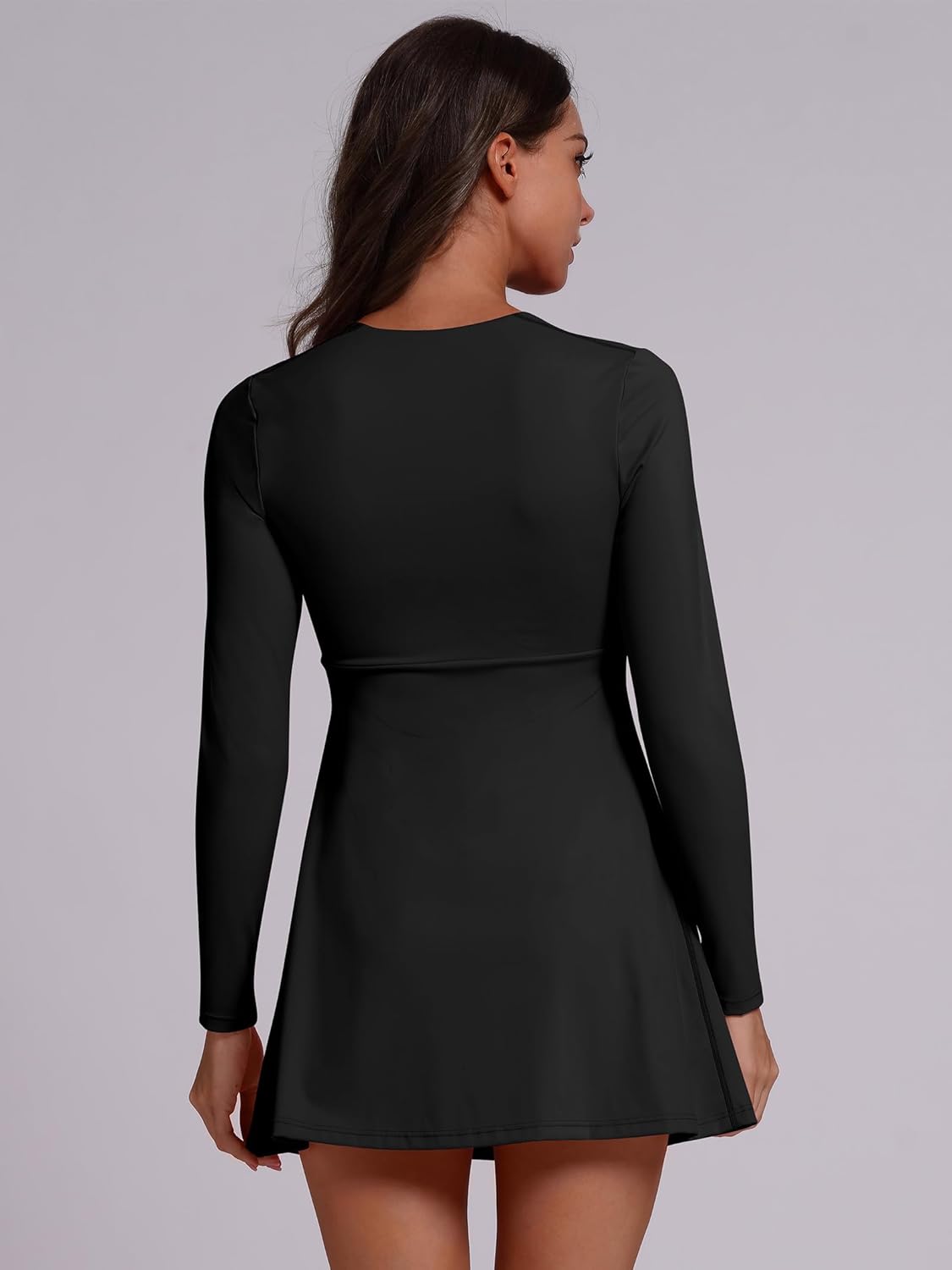 ABOCIW Womens Square Neck Long Sleeve Dress A-Line Flare Mini Dress Workout Athletic Dresses
