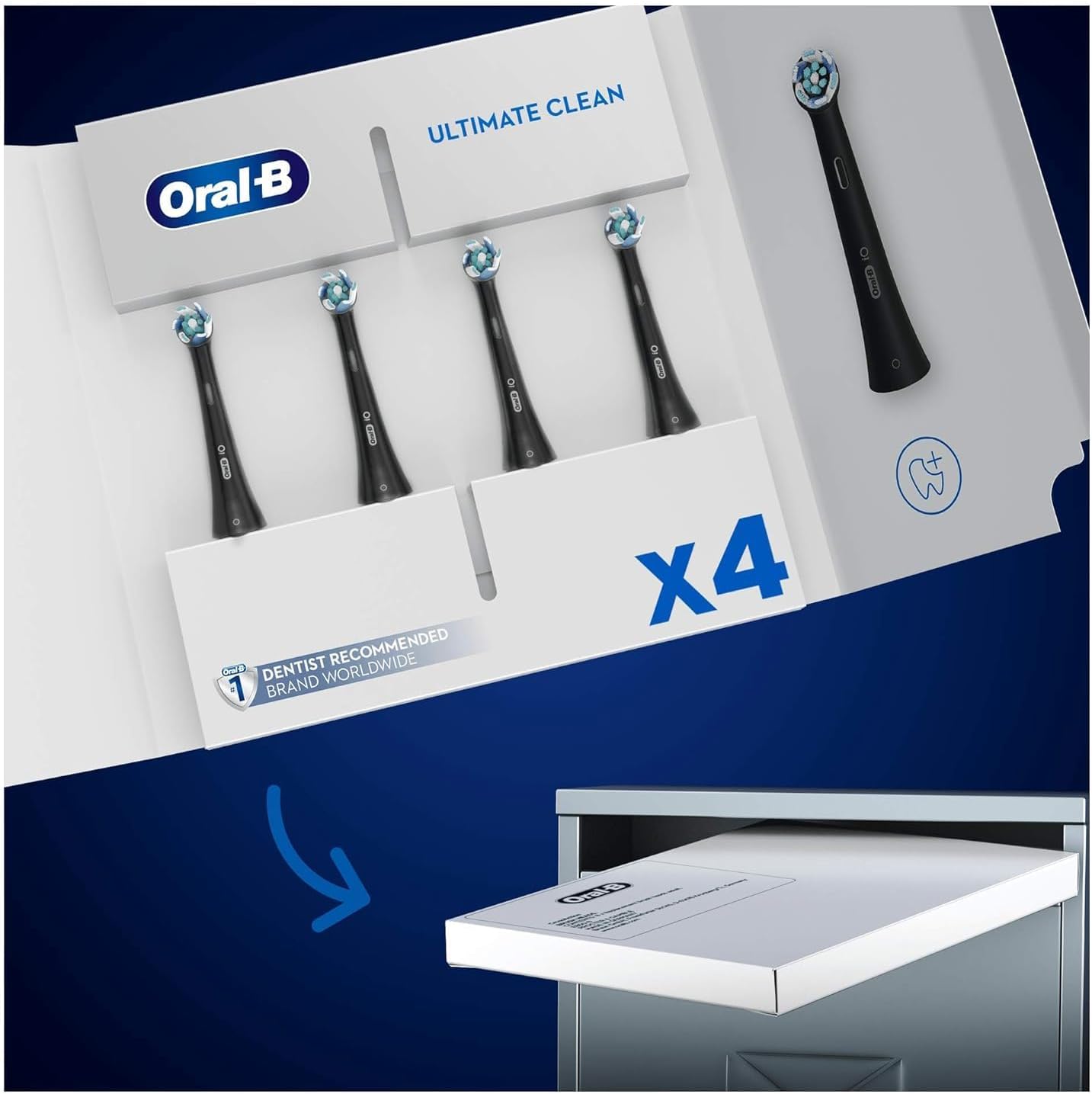 Oral-B iO Ultimate Clean Electric Toothbrush Head, Twisted & Angled Bristles for Deeper Plaque Removal, Black - 8 Pack