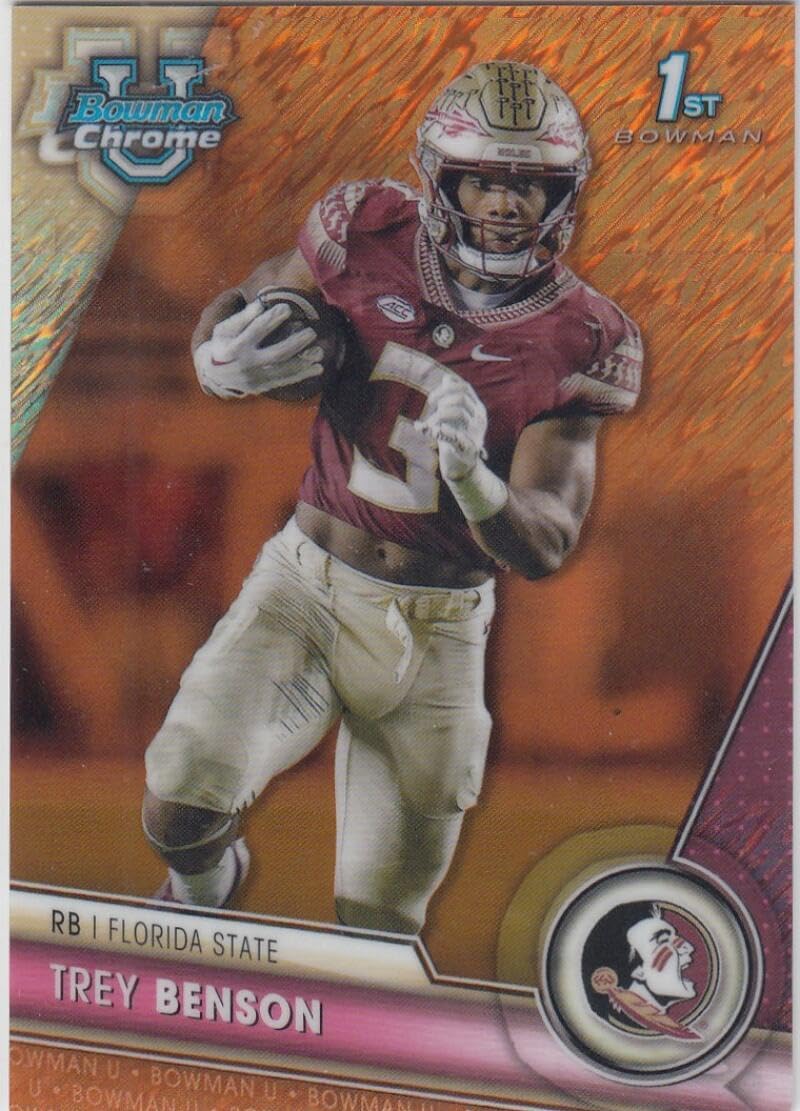 Football Trading Card 2023 Bowman University Chrome Refractor Orange Shimmer #5 Trey Benson 1st Bowman EX/NM 4/25