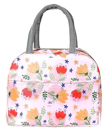 Lunch Bags Small for Women Work,Student Kids to School,Thermal Cooler Tote Bag Picnic Organizer Storage Lunch Box Portable and Reusable (PinkFlower_LunchBag)