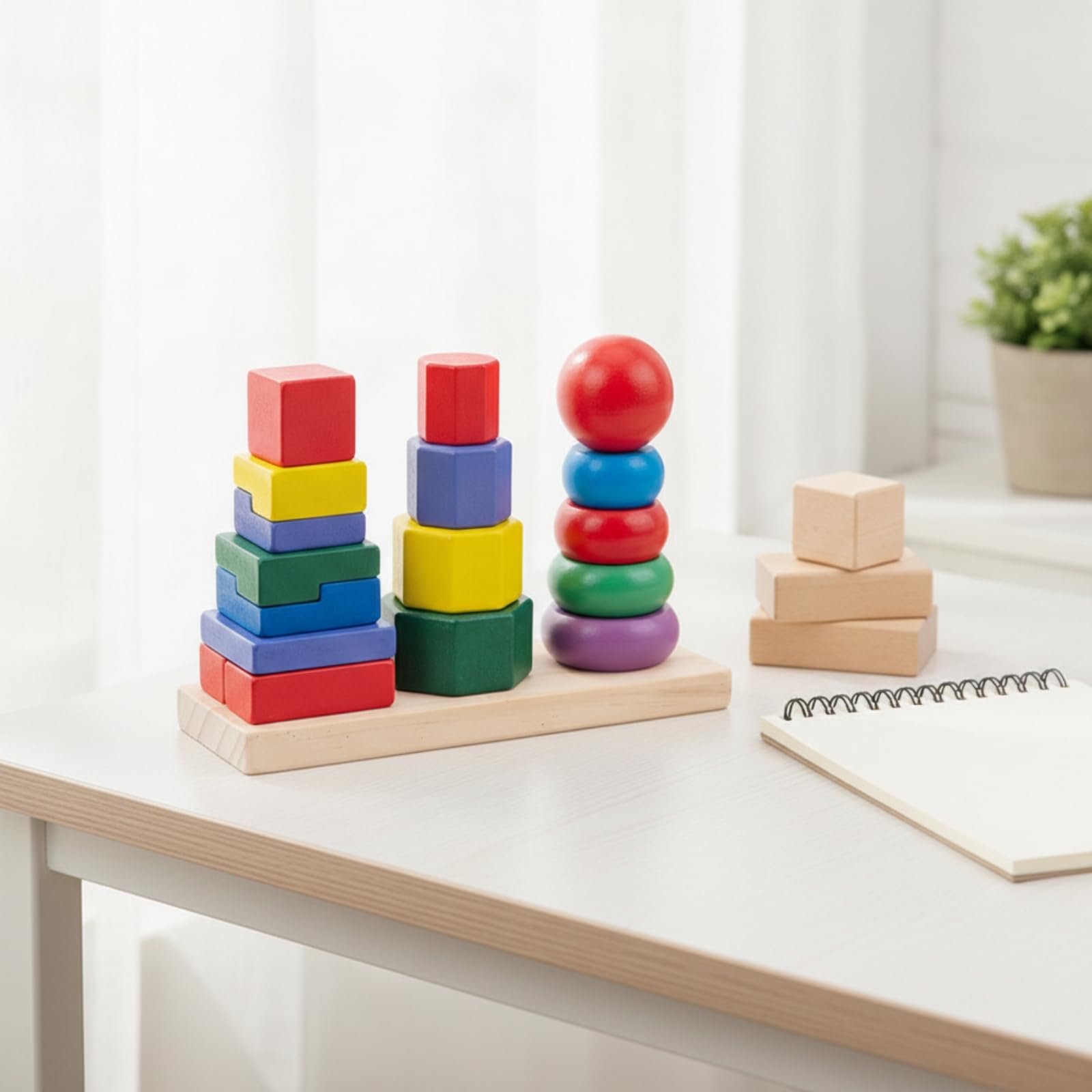 Child-Centered geometrisches Stapel- und Sortierspielzeug aus abgerundete Kanten Stapelspiel mit geometrischen Figuren für Spielzimmer, Groß