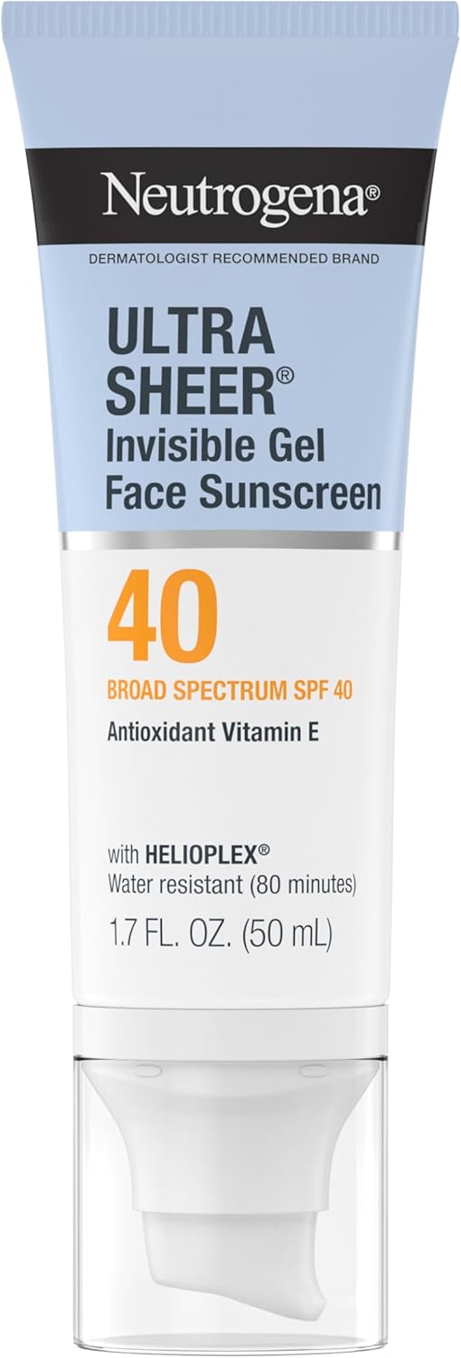 Neutrogena Ultra Sheer Invisible Gel Face Sunscreen SPF 40, Facial Sunscreen & Moisturizer, Vitamin E, Matte Finish, Makeup Primer, Travel Size, 80 Minutes Water-Resistant, 1.7 oz
