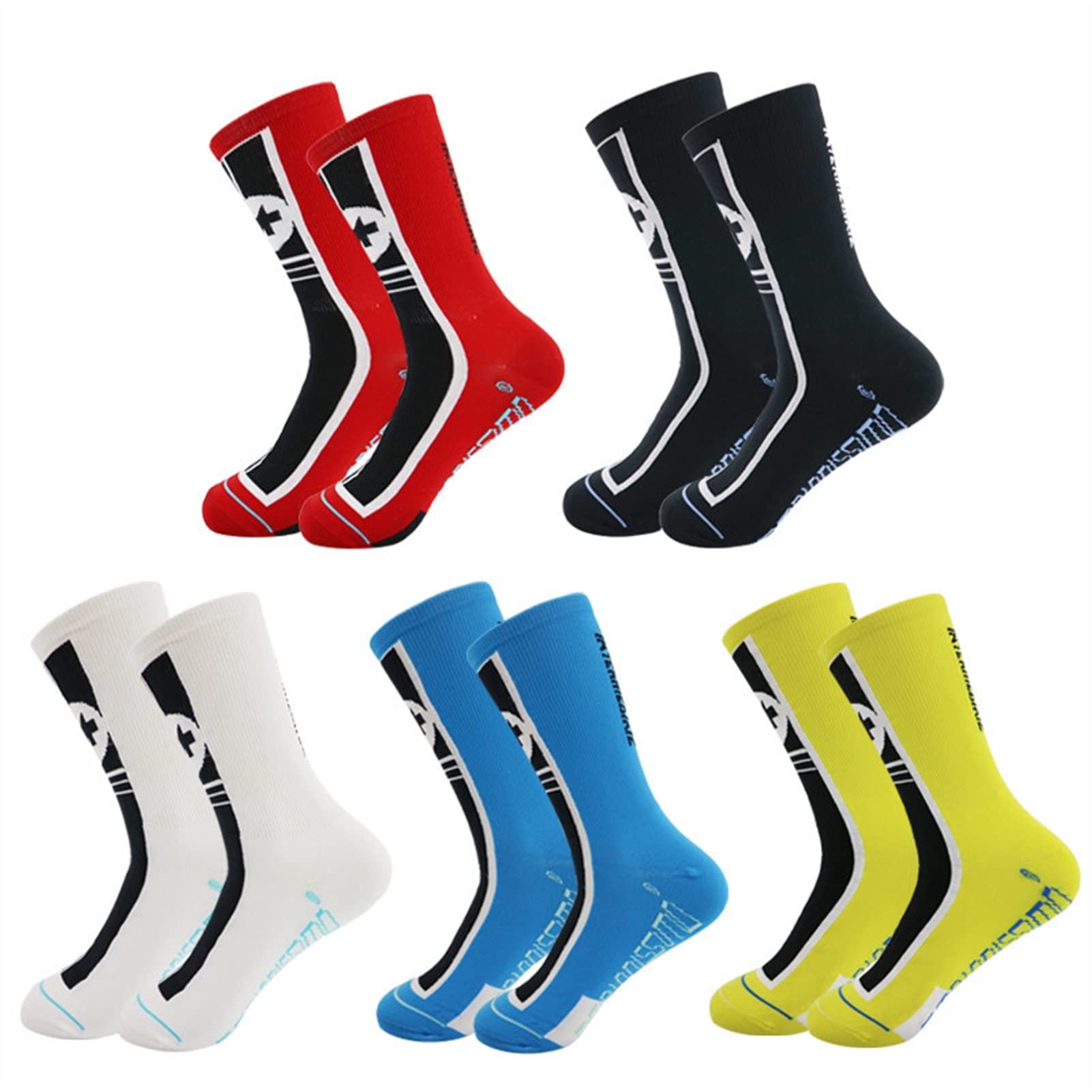 2 Paia di Calze ciclistiche da Uomo in Tubo Multicolor Sport Antiscivolo Calzini da Allenamento Calzini fiancheggiati con Calze Caviglie