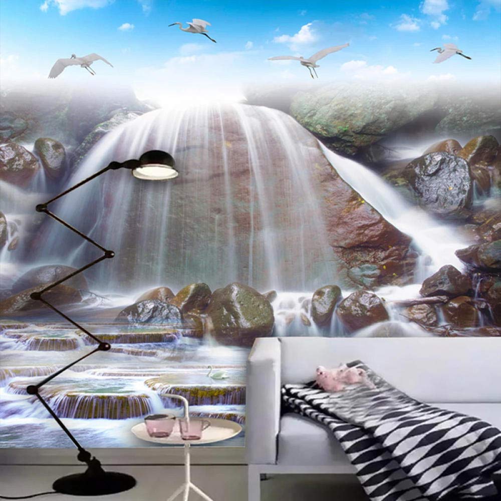 Papel Tapiz Mural De Baño Autoadhesivo Personalizado 3D Cascadas Paisaje Pared Pegatina Pvc Impermeable Sala De Estar Decoración Del Hogar Fresco,200(W)×140(H) Cm