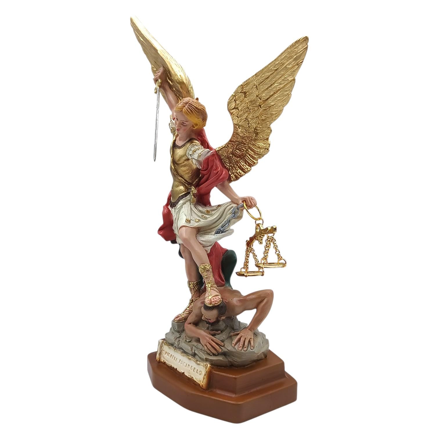 Generico Statua di San Michele Arcangelo, 33 cm, Resina Decorata a Mano, Spada e Bilancia in Metallo, per Interni ed Esterni, Made in Italy