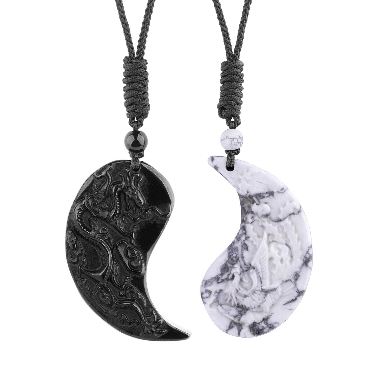 ASGIFTObsidian Lucky Necklace Power Stone Amulet Protection Pendant with Adjustable Bead Chain Healing Crystal Spiritual Gift