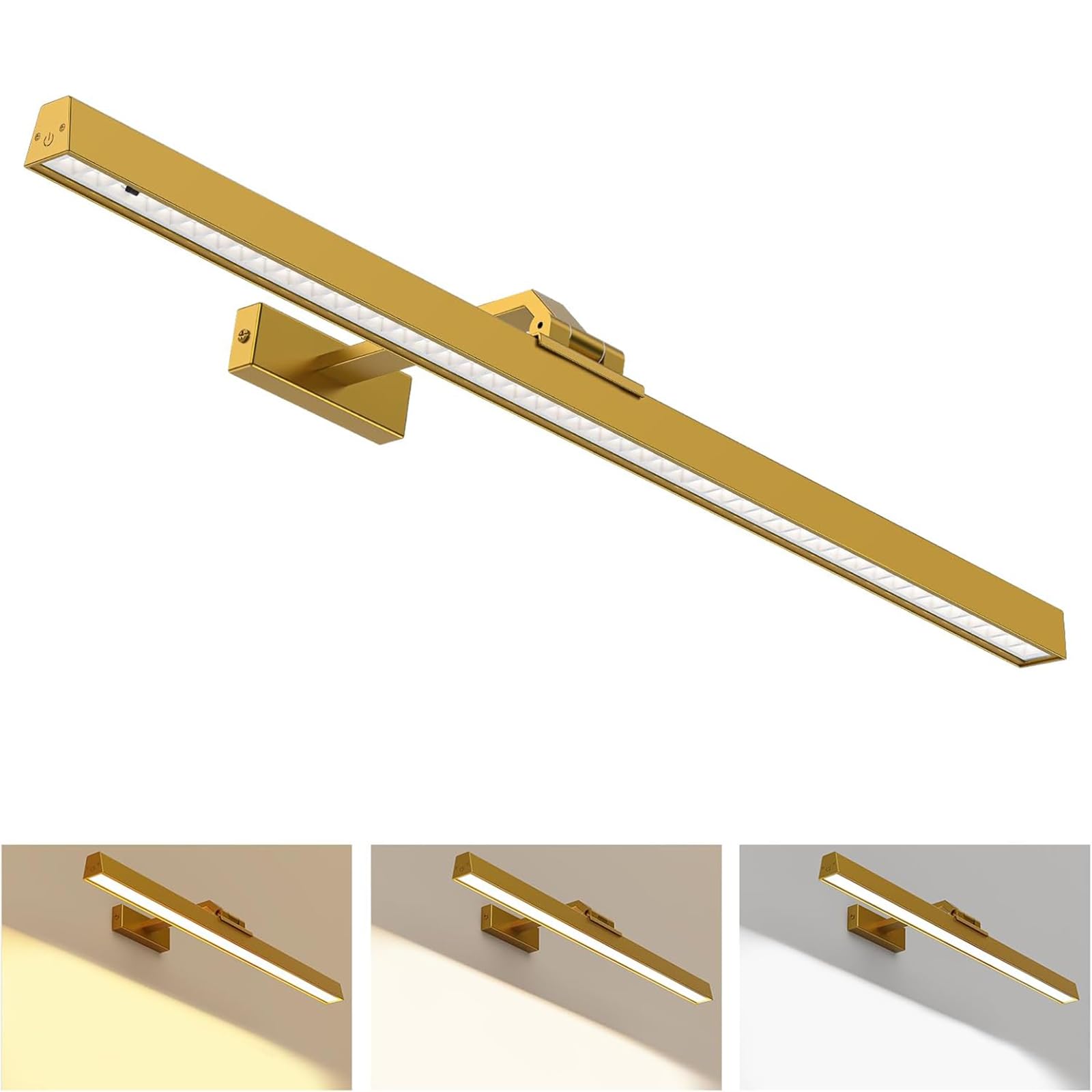 AIBOO - Lámpara LED inalámbrica recargable con mando a distancia, 60 cm, iluminación de imagen inalámbrica, 6500 mAh, lámpara de pared interior, iluminación regulable (dorado)