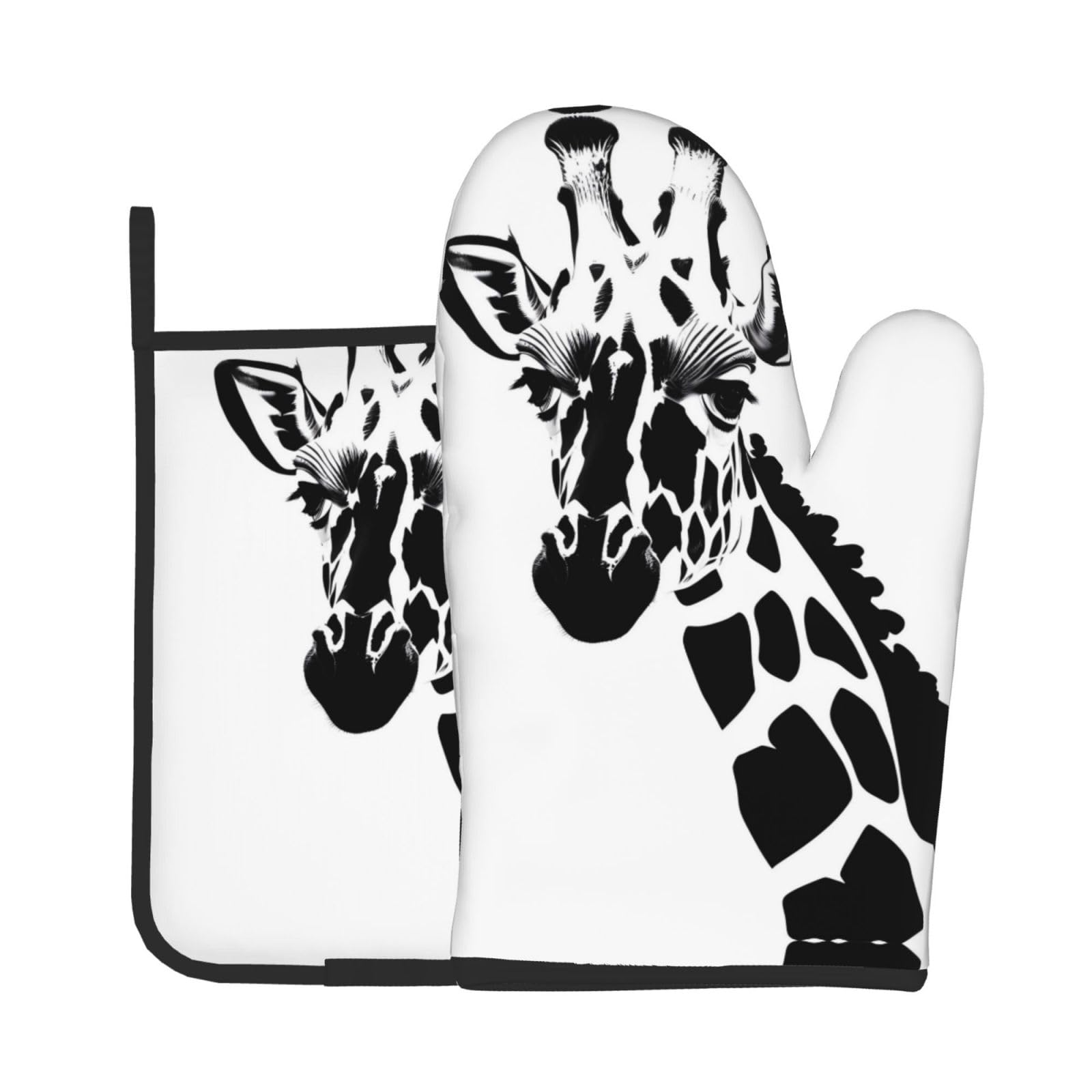 Oven Mitts and Potholders Set of 2 for Kitchen Baking Cooking GrayBlack and White Giraffe Thick and Durable