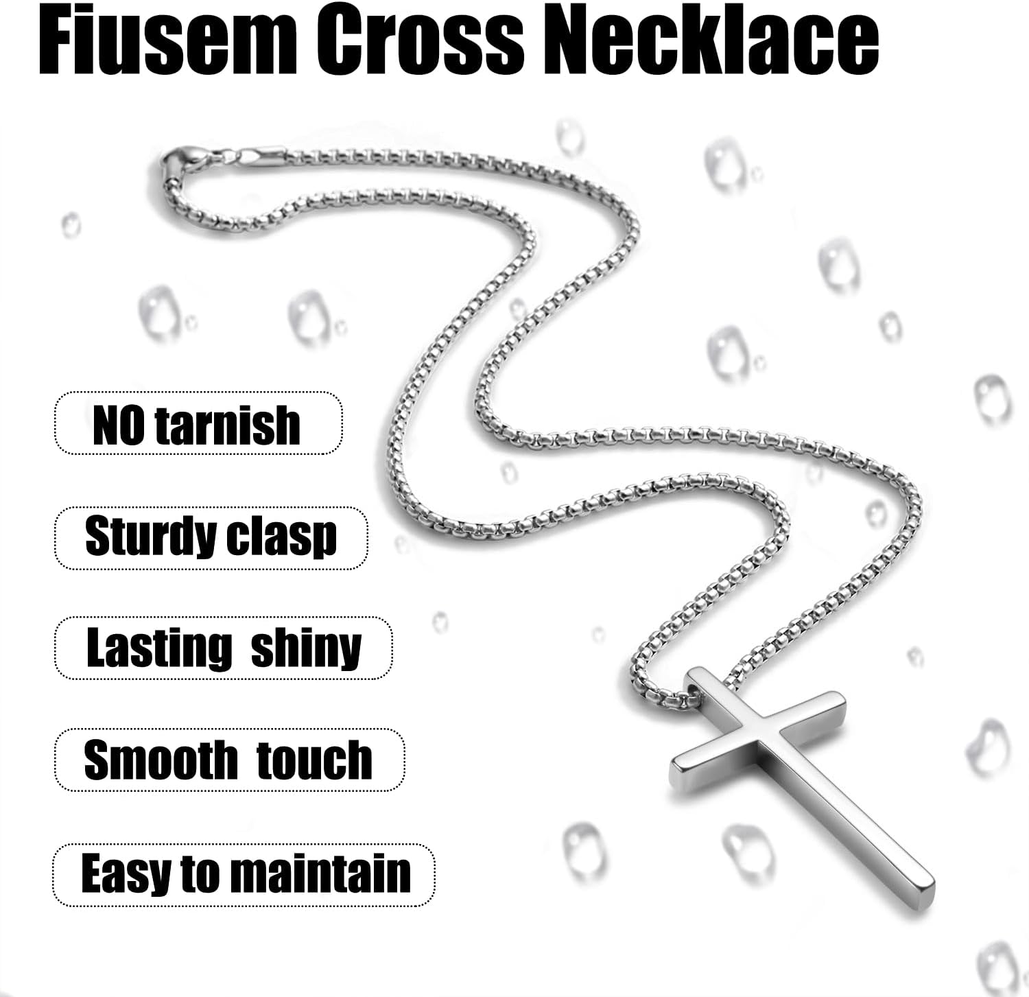 Fiusem Valentines Gifts for Him - Cross Necklace for Men, Silver/Gold/Black Mens Cross Necklaces with 2.5mm Cross Chain and Stainless Steel Cross Pendant, Box Chain 16-24 Inch, Jewelry Gift - Image 4