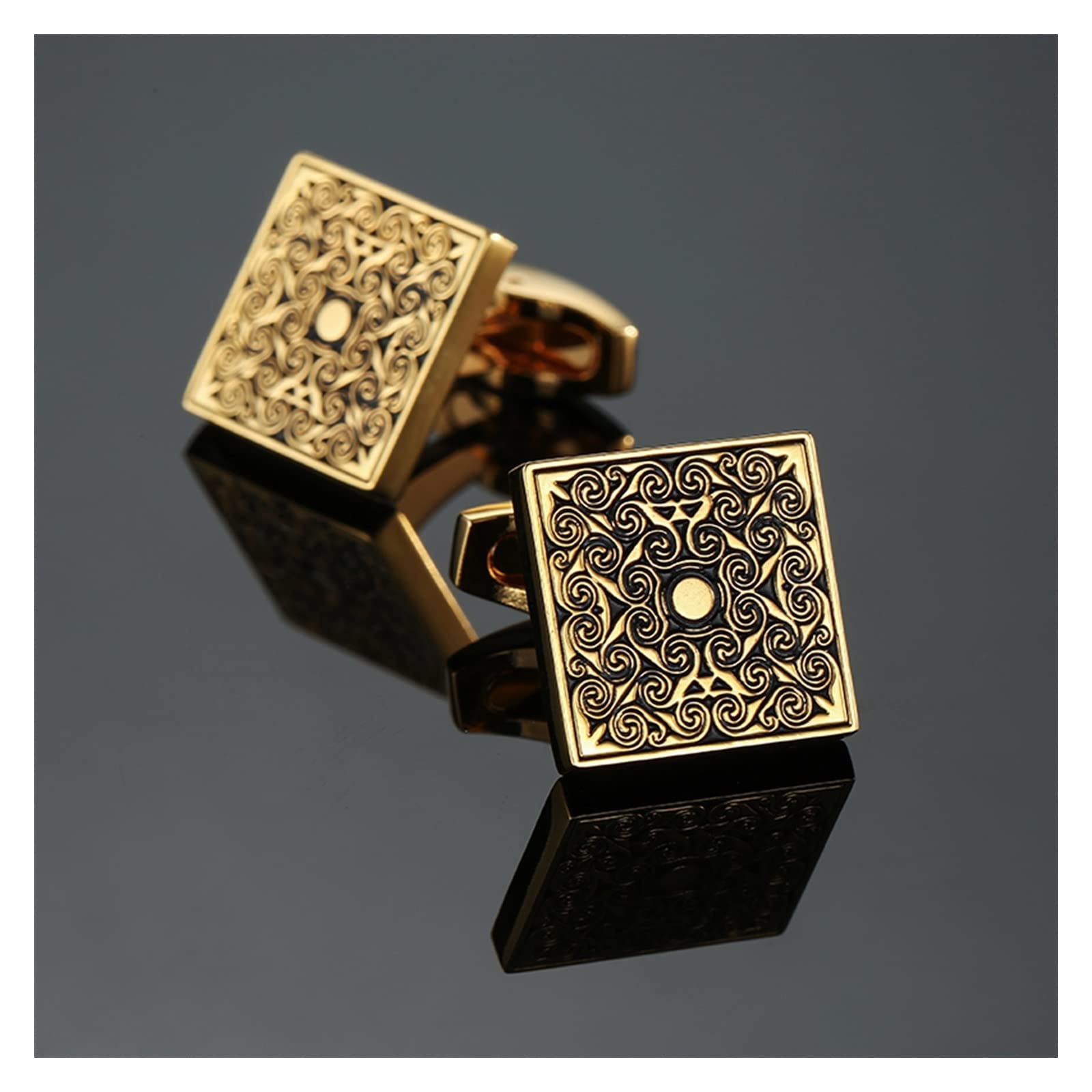 Manschettenknöpfe im 18-Stil, klassisches Gold, silbrig, blau, Retro-Muster, Manschettenknöpfe, Herrenanzug, Zubehör, Hochzeit, Geschäftsgeschenk (Metal Color : 1)