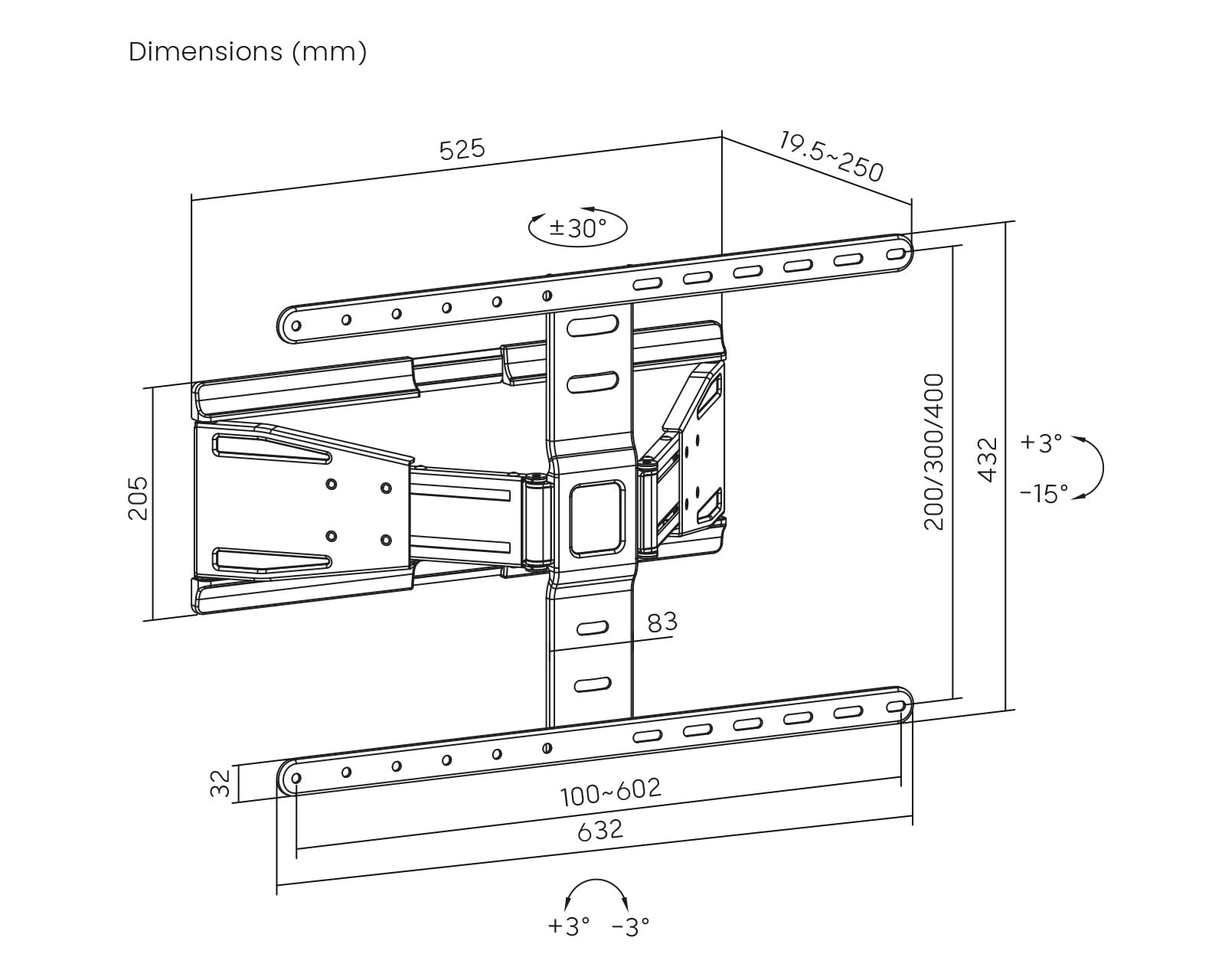 Supporto da parete per TV Ultra-Slim 109,2 - 228,6 cm - Inclinabile e girevole - Supporto TV per TV fino a 50 kg - VESA 400 x 400 - Supporto da parete per TV sottile, nero