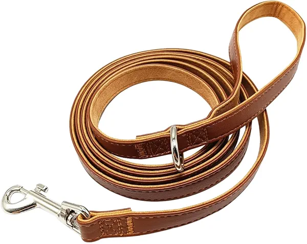 MayPaw Leather Dog Leash 6 FT, Soft Strong 5/8 Inch Wide Leather with Extra D-Ring for Waste Bags Sturdy Clip, Dog Training Lead for Medium/Small Dogs (Brown)