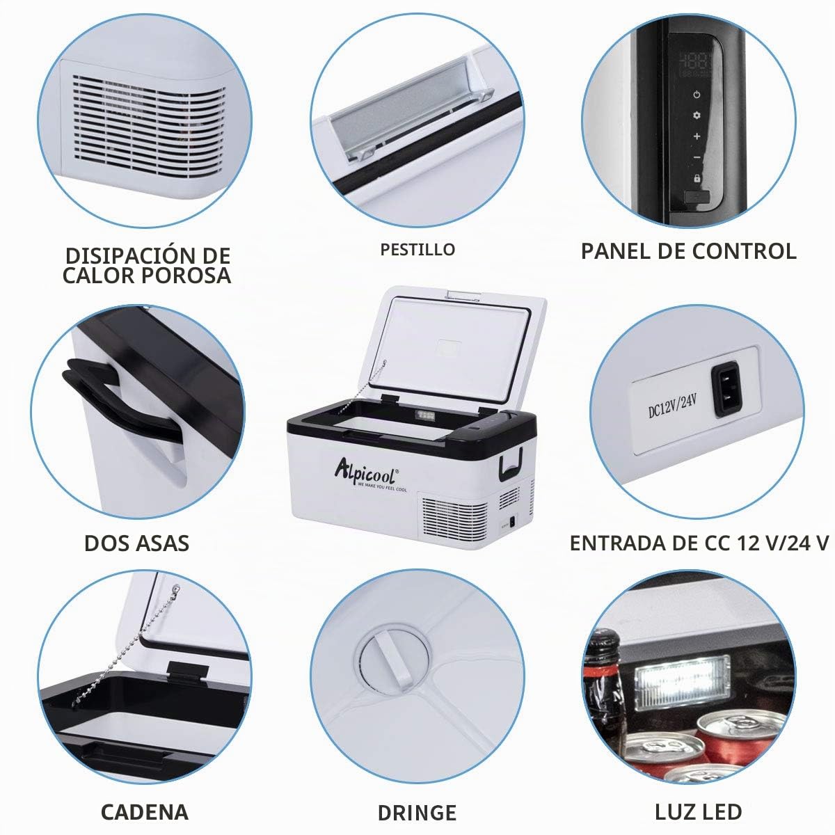 Alpicool K18 18 Litros Portátil Coche Frigoríficos Mini Nevera de Coche Eléctrica 12/24V CC Neveras Congelador de Viaje Automóvil Refrigerador para Camping, Viajes, Picnic