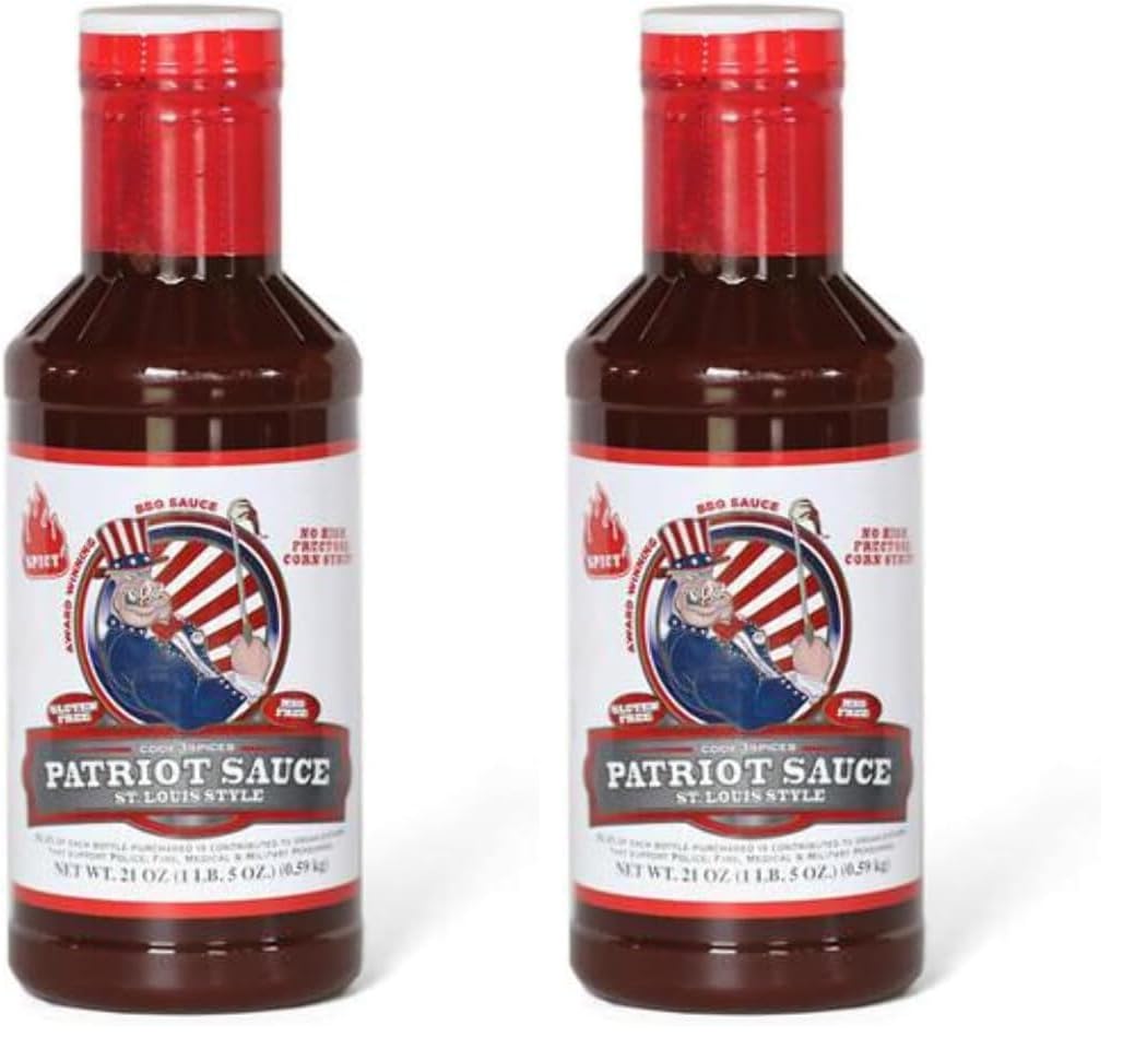 Patriot Spicy BBQ Sauce, 21 Ounce Bottle, Original St. Louis Competition Style Barbecue Flavor, Made Without High Fructose Corn Syrup, Gluten-Free, No MSG (Pack of 2)