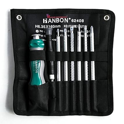 MALFAH ENTERPRISES HANBON 62408 SCREWDRIVER MULTI PURPOSE 8IN1 H6.35X160MM 8PCS SET Screwdriver Bits, Professional Magnetic Driver Set, for PC/Household/Furniture/Tablet/Game Console/Electronic Devices