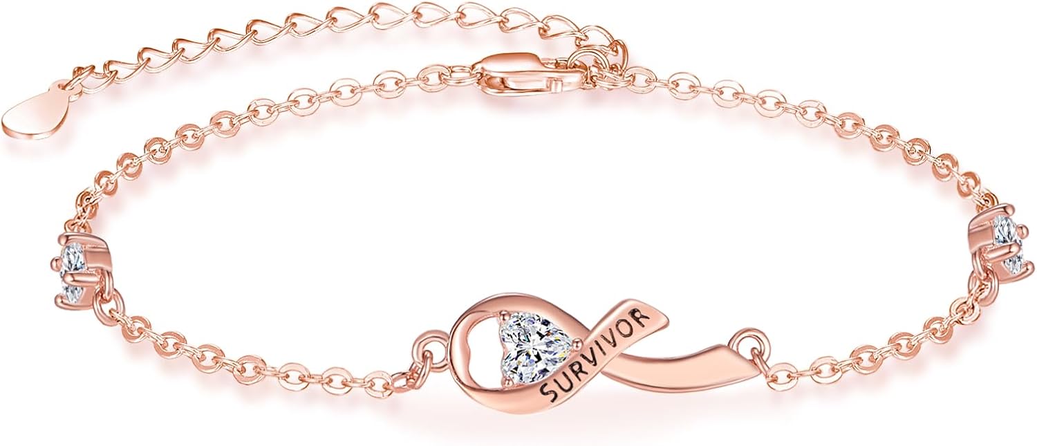 Dreamboat Breast Cancer Bracelets for Women Sterling Silver Rose Gold Plated Pink Ribbon Bracelets Awareness Accessories Breast Cancer Survivor Gifts for Woman Jewelry