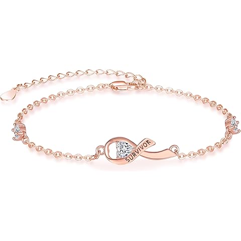 Dreamboat Breast Cancer Bracelets for Women Sterling Silver Rose Gold Plated Pink Ribbon Bracelets Awareness Accessories Breast Cancer Survivor Gifts for Woman Jewelry
