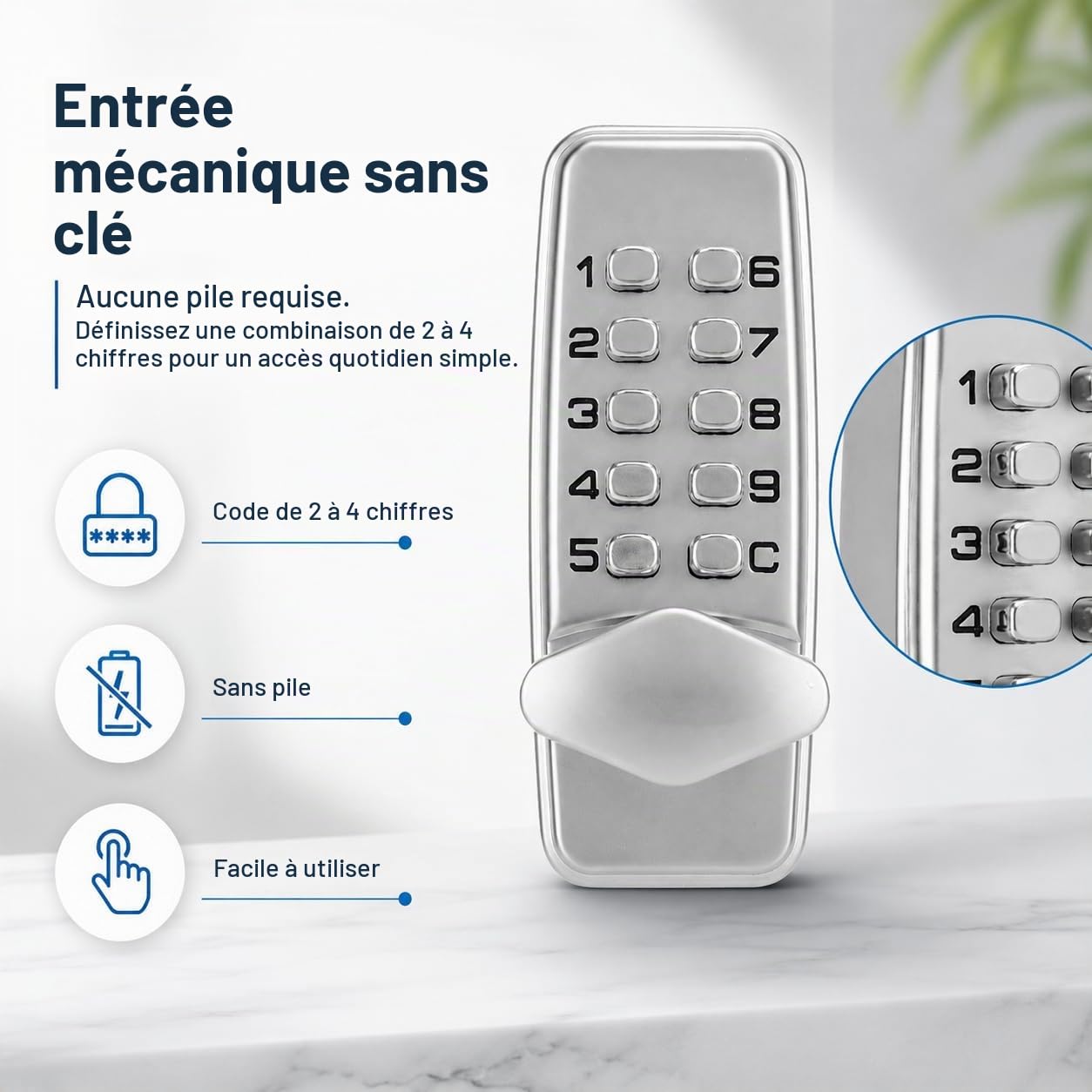 Serrure Porte à Combinaison Mécanique Numérique,Serrure Porte À Combinaison Mécanique en Alliage de Zinc,2 à 4 Chiffres,pour Bureaux à Domicile de Porte(107 * 43 * 20mm)