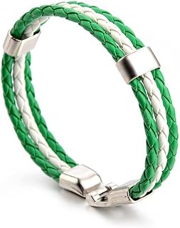 PU Imitation Cowhide Knit Flag Color Bracelet, World Cup National Bracelet Jewelry Accessories (Nigeria (Green, White, Green))