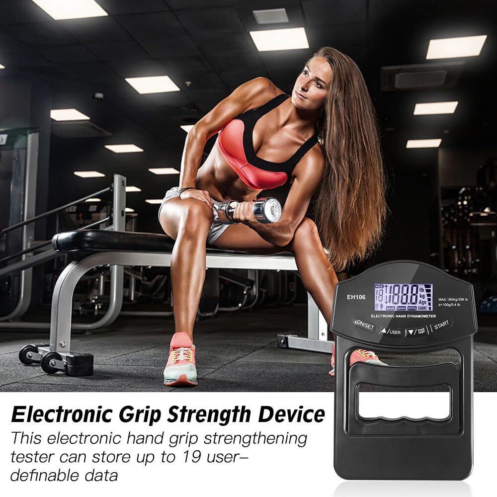 NAVESO Dinamómetro de Mano Digital, 396lb/180Kg Dinamómetro Electrónico de Mano, Pantallas LED, Entrenador de Fuerza de Agarre Con Cable de Datos USB