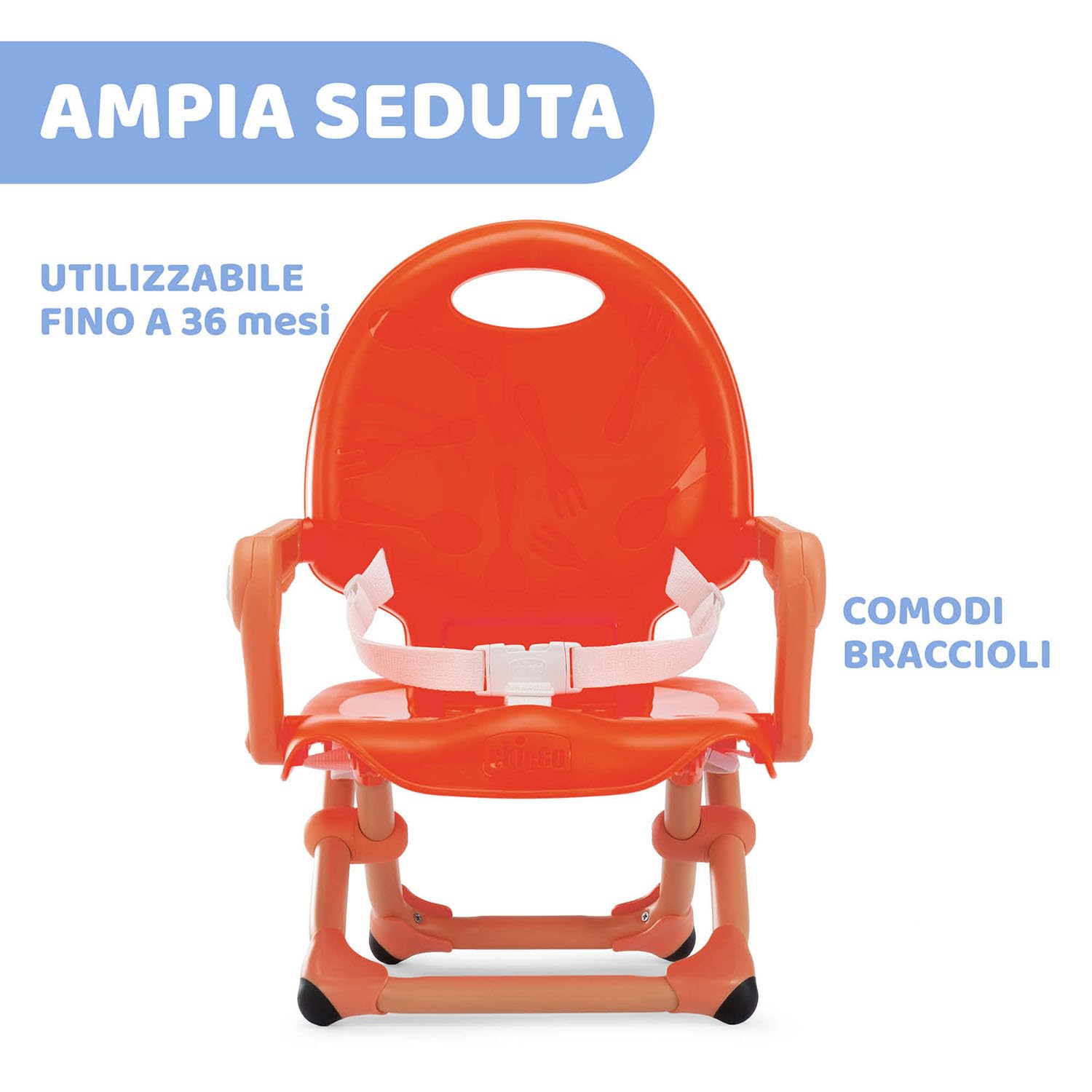 Chicco Pocket Fotel podwyższający do przekąsek, na 6 miesięcy do 3 lat (15 kg), przenośne, regulowane, z kompaktowym zamknięciem i zdejmowaną płytą, czerwone maki