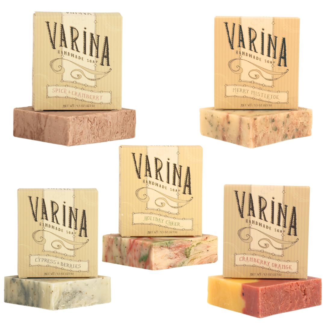 Varina Christmas Variety Bar Soap – Gentle Cleansing for Sensitive Skin – 5 Pack – Experience Healthy and Glowing Skin Varina Christmas Variety Bar Soap – Gentle Cleansing for Sensitive Skin – 5 Pack – Experience Healthy and Glowing Skin