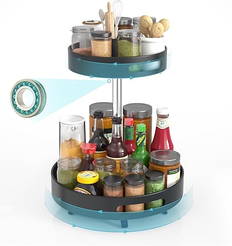 LIHONG Lazy Susan - Tocadiscos giratorios de metal Lazy Susan de 2 niveles, bandeja giratoria redonda de 11.5 pulgadas, almacenamiento giratorio