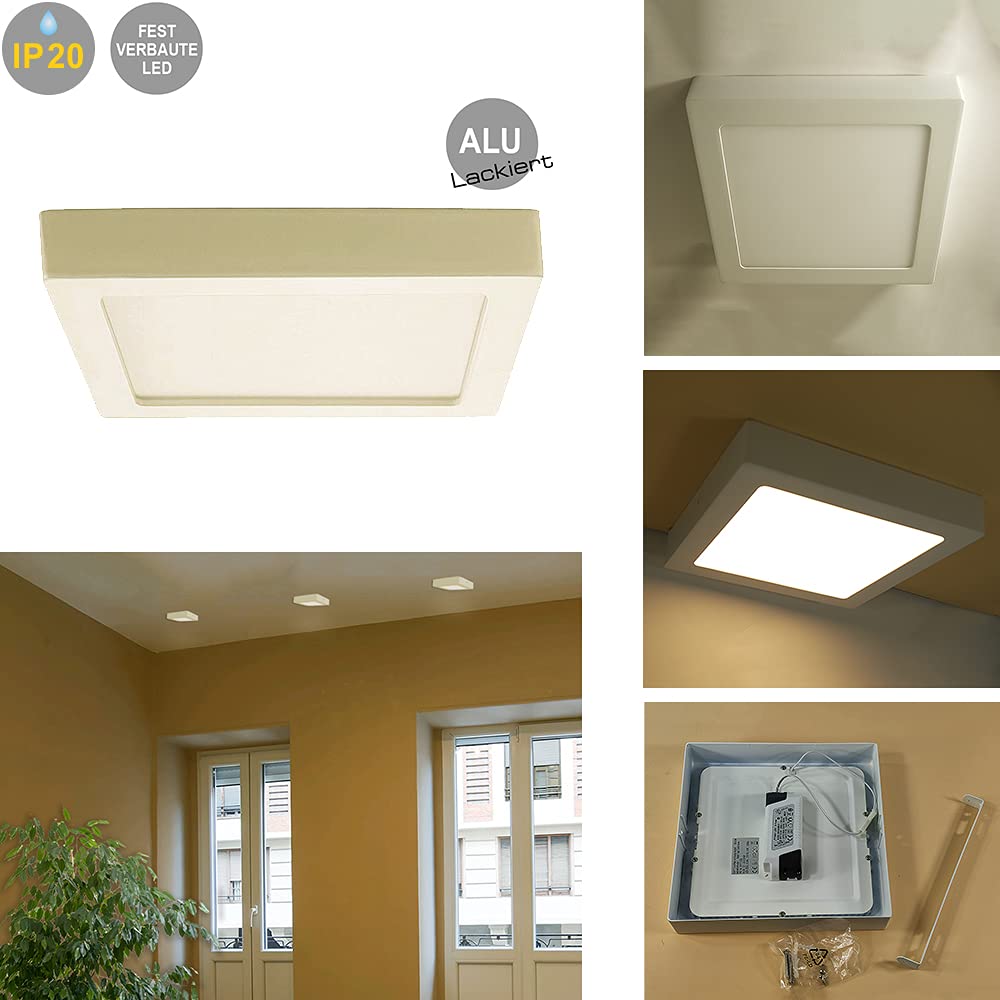 LED Decken- Wandleuchte Belina square im 3er Set Farbe weiß 3000K, 18Watt 1200lumen Leuchte energiesparende Lampe (22,5x22,5cm)