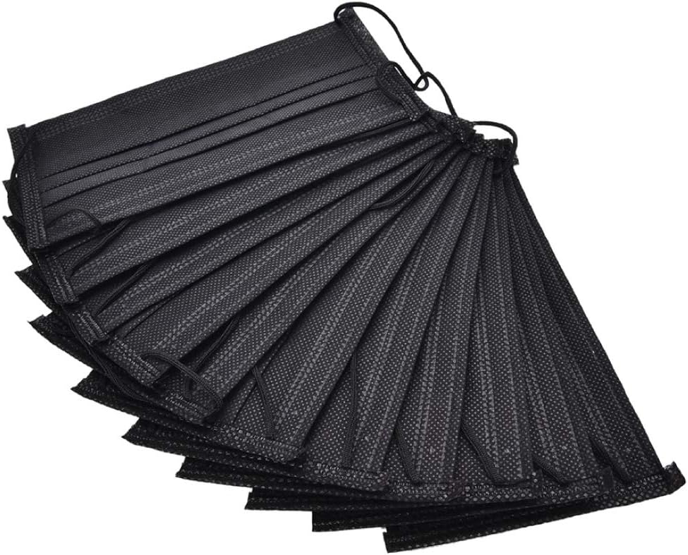 BLACK Disposable 3 Ply Earloop Face Masks, Suitable for Home, School, Office and Outdoors (Black)