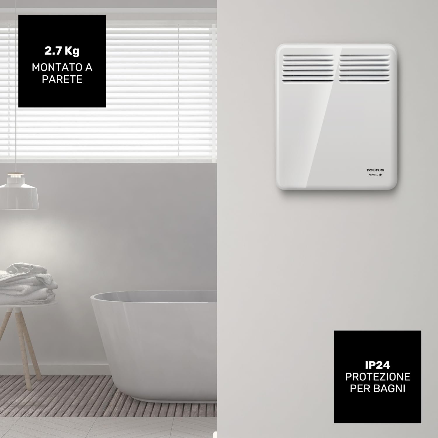 Taurus Alpatec grzejnik konwektorowy CHTA 500, 500 W, IP24, do użytku w łazience, programator, biały