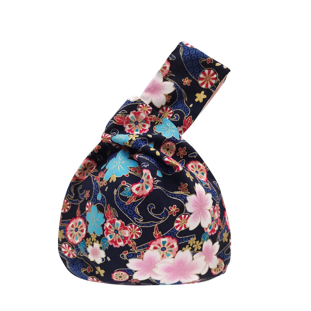 BAR AUTOTECH Stylish Cotton Japanese Pattern Wrist Bag Sleeve Knot Pouch Portable Canvas Tote Purse for Female, Women | Stylish, Cotton, Japanese