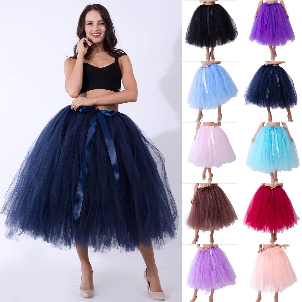 Midirock da donna in rete, sottogonna da damigella d'onore, in tulle, irregolare, a strati, tutù, sexy, da ballo, da principessa, ballo, festa, a vita alta