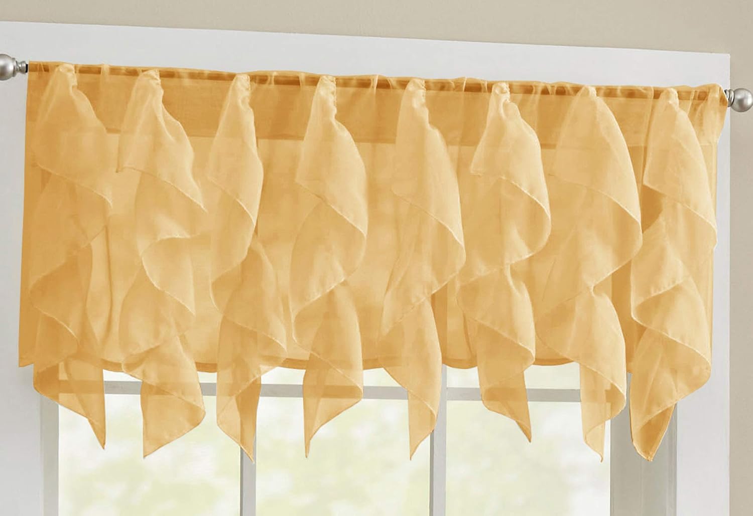 Veritcal Ruffled Kitchen Curtain Sheer Cascading Ruffle Waterfall Window Treatment - Choice of Valance, 24" or 36" Tier, and Kit (Kitchen Curtain Vertical Ruffle)