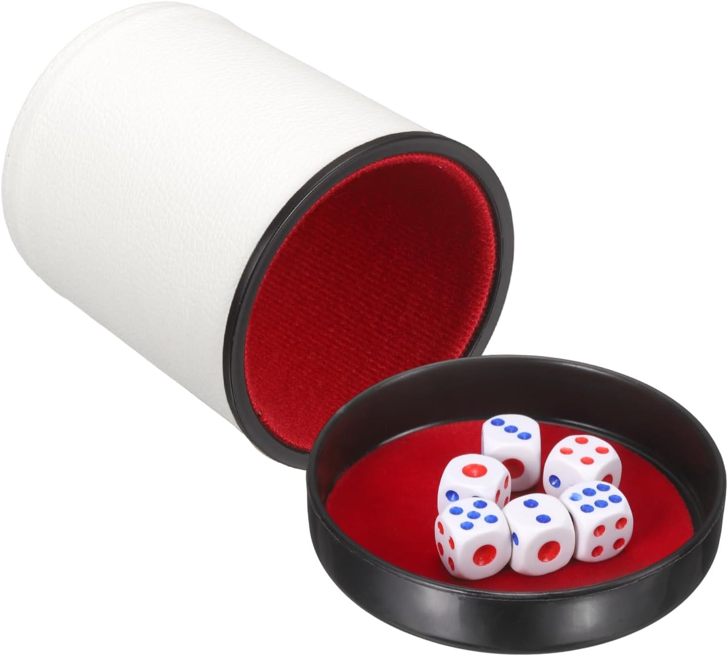 uxcell Felt Lined Professional Dice Cup, PU Leather Quiet Shaker Cups with Lid Includes 6 Dot Dice for Bar Gatherings Party Board Games, White
