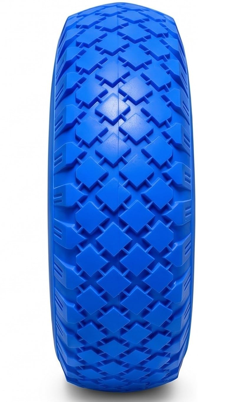 Sackkarrenrad 3.00-4 PU Pannensicher (4er Set) – Blaue Ersatzräder mit schwarzer Kunststofffelge – Vollgummi Reifen für Handwagen, Sackkarren & Bollerwagen – Unplattbar, blau/schwarz