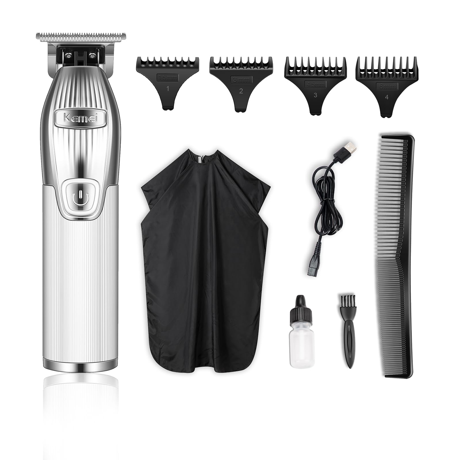 Kemei - Cortacésped de pelo de cabeza calva de 0 mm para hombre | Cortacésped profesional inalámbrico con hoja en T - Kit de aseo recargable Regalos para el Día del Padre