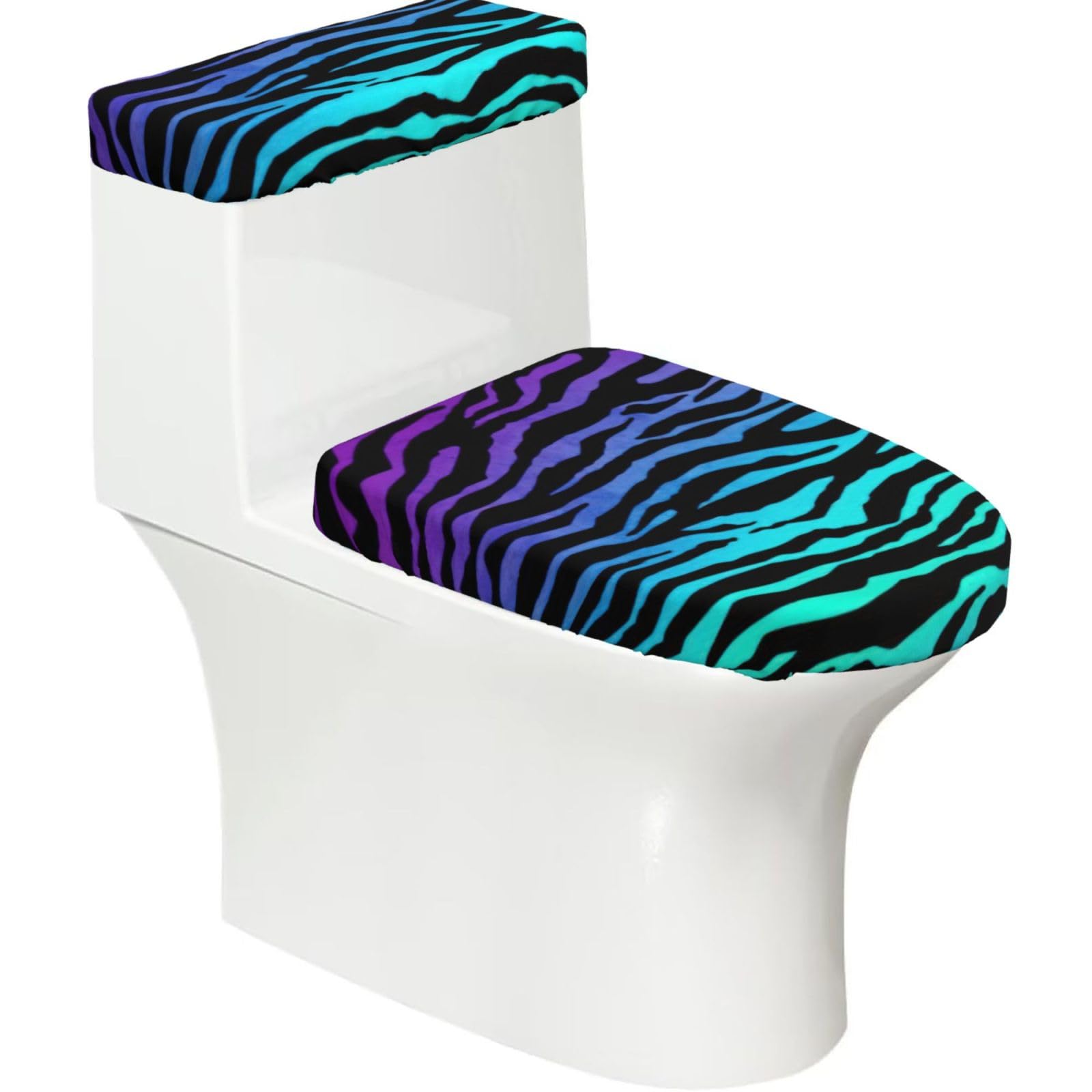 Zebra Stripes Printed Toilet Tank and Lid Cover Set of 2 for Most Bathrooms, Fits Elongated Round Toilets