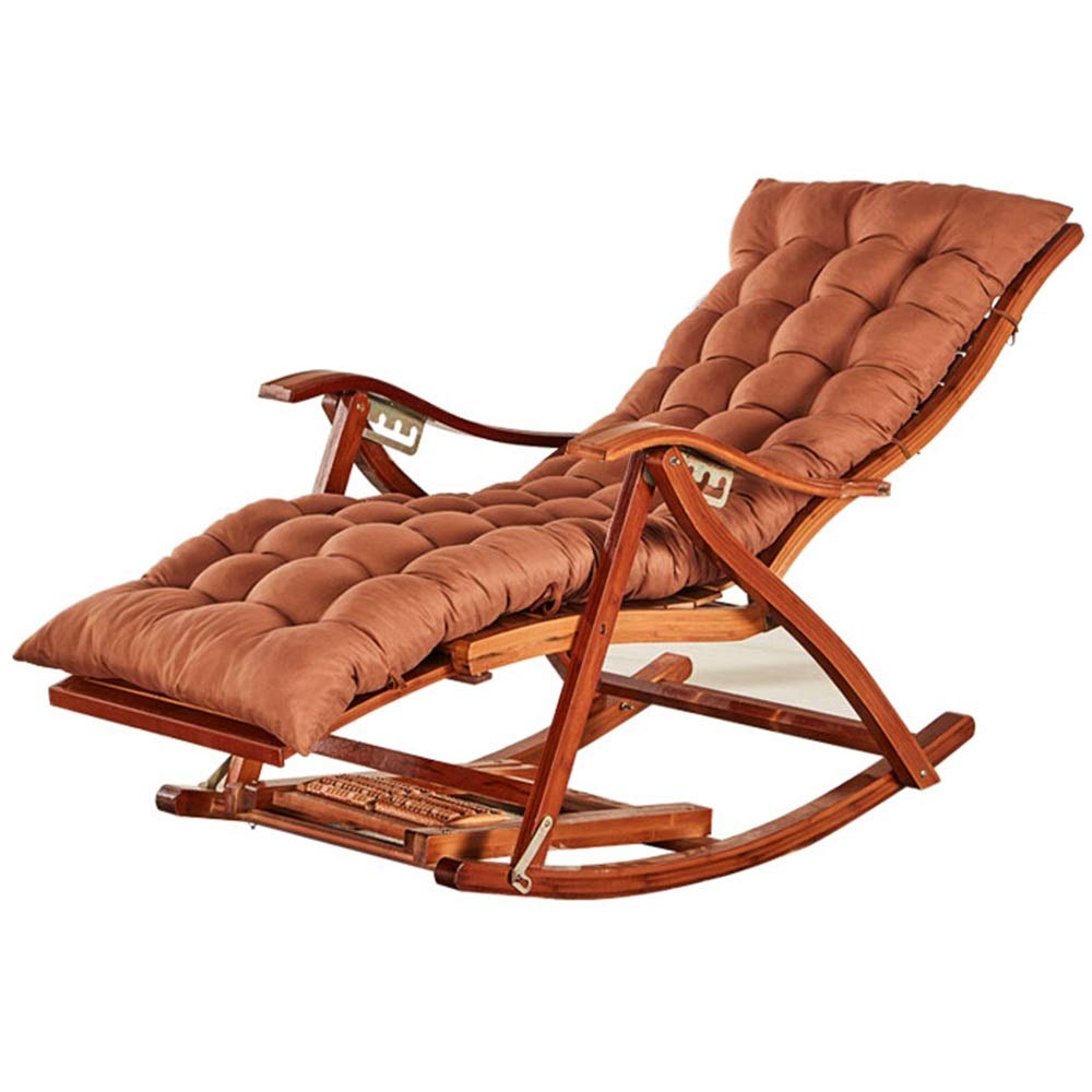 Axdwfd Zero Gravity Chair, Heavy Bamboo Folding Reclining, Foldable Rocking Chair, Solid Wood Curved Backrest, 5-Speed Adjustable Folding Reclining with Footrest and Cotton Pad