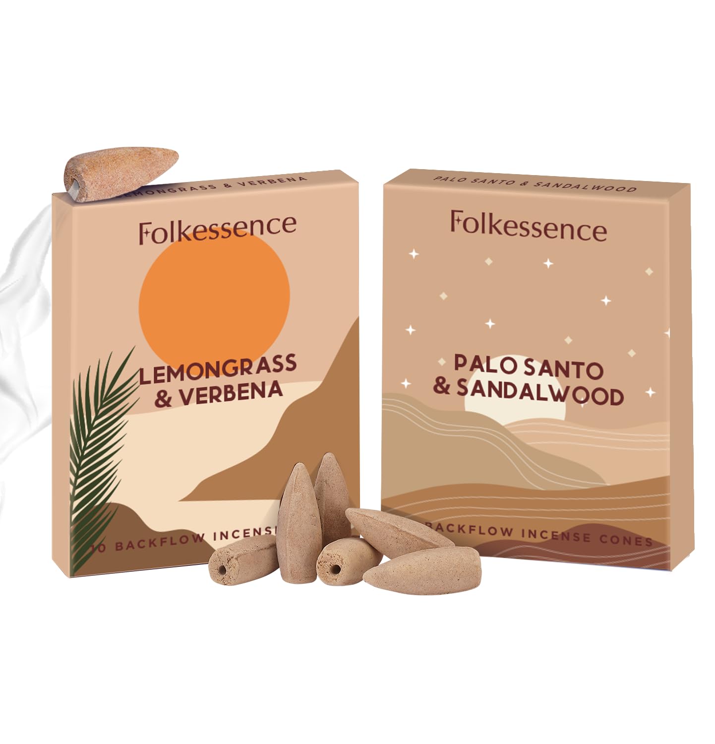 Folkulture Fresh Start Backflow Incense Cones (20 Cones) | Set Of 2 Waterfall Insence Cones For Meditation, Aromatherapy, Daily Use | No Charcoal, Organic, Non Toxic Palo Santo Sandalwood Scented Inscents-Cones