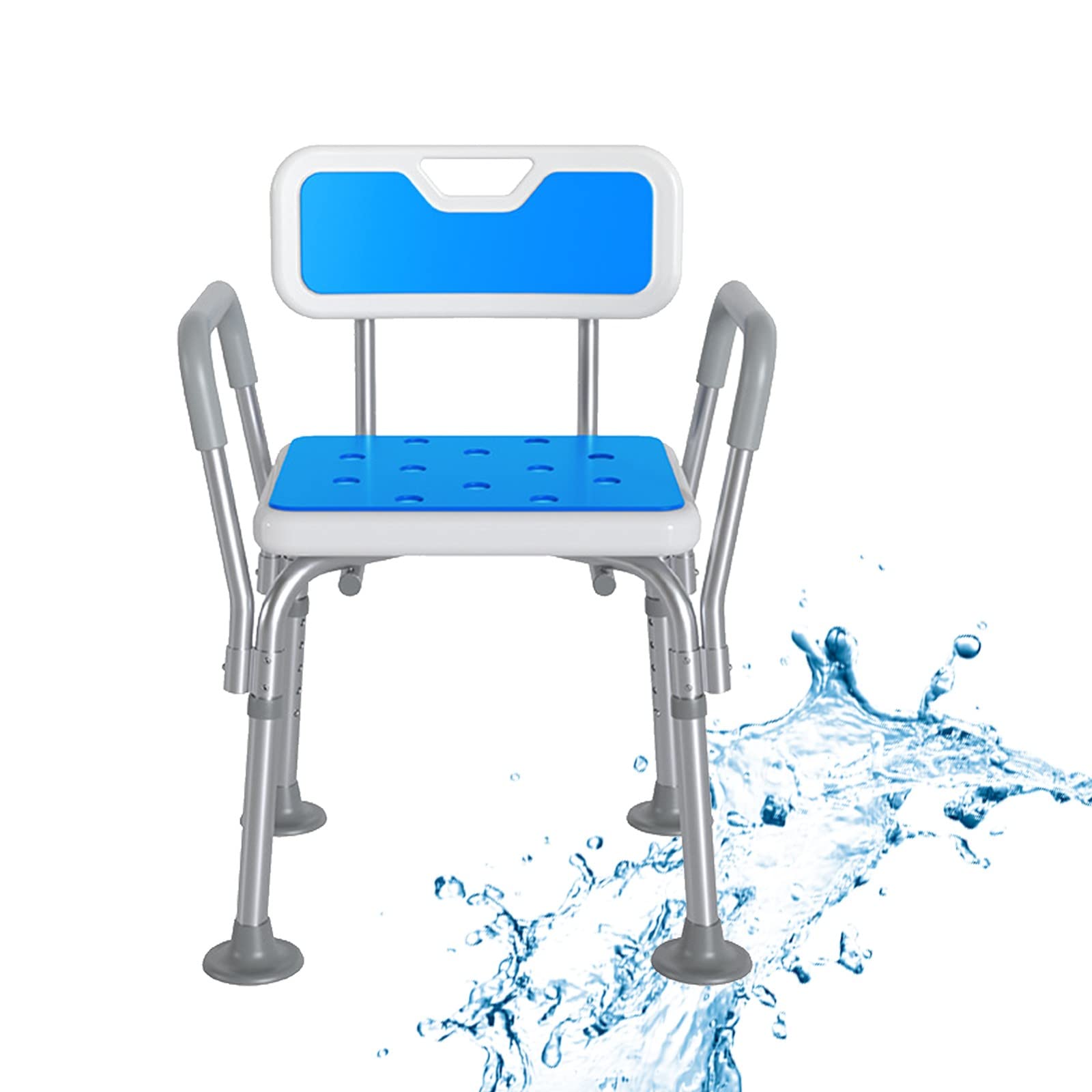 Silla De Ducha para Bañera con Respaldo Y Reposabrazos, Asiento De Baño De Aluminio, Taburete De Ducha Multifuncional Ajustable En 5 Niveles De Altura, Alfombrillas Antid