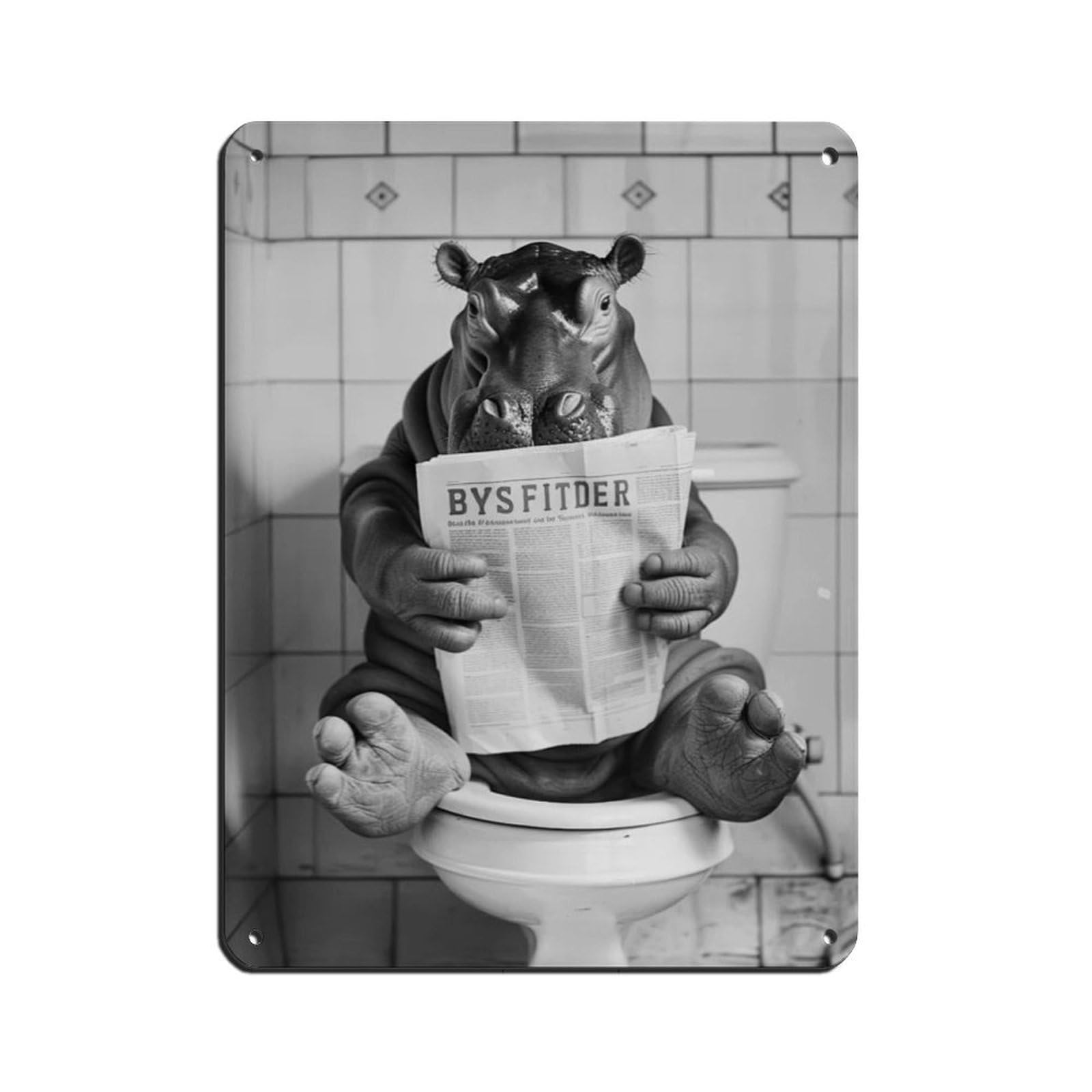 Lxwnze 30L X 40W Cm Hippo Sitting On The Toilet Reading A Newspaper (2) Tin Sign Vintage Metal Pub Club Cafe Bar Home Wall Art Decoration Poster Retro 12X16inch(30X40cm)