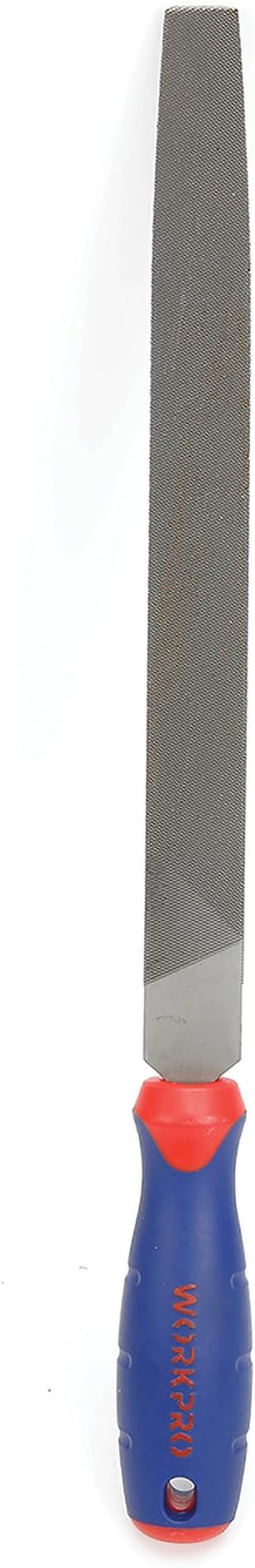WORKPRO W051002 10 In. Flat File โ Durable Steel File to Sharpen Tools and Deburr, Comfortable Anti-Slip Grip, Double Cut โ Tool Sharpener for Professionals and DIY (Single Pack)