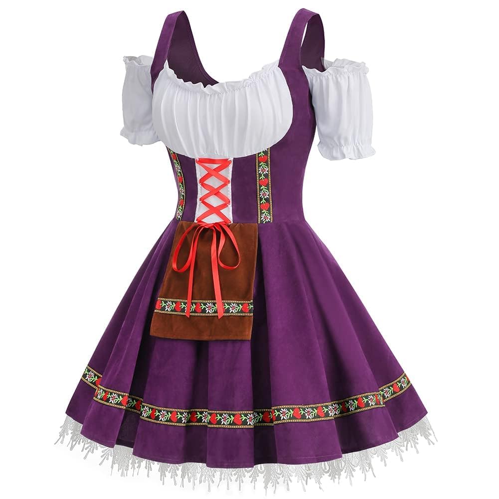maxToonrain Oktoberfest Outfit Women Purple,Women's German Beer Bavarnian Traditional Short Sleeve Off Shoulders Halloween Costume Fancy Dress for Womens(Purple S) - Image 3
