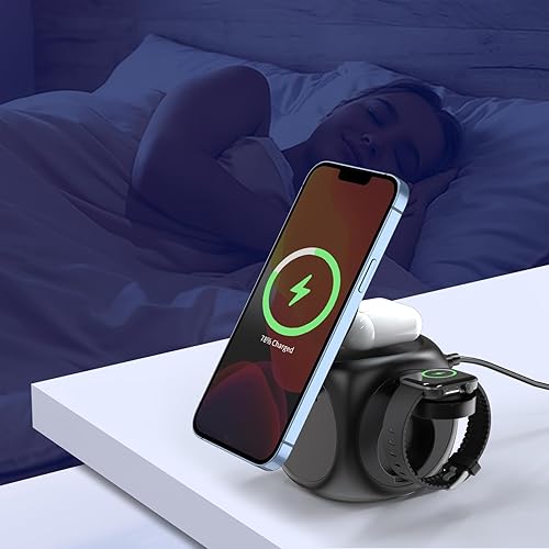 Miniatura 5 de Estación de carga magnética 3 en 1 para dispositivos Apple, soporte de cargador inalámbrico compacto con imán portátil para iPhone 17, 16, 15, 14,