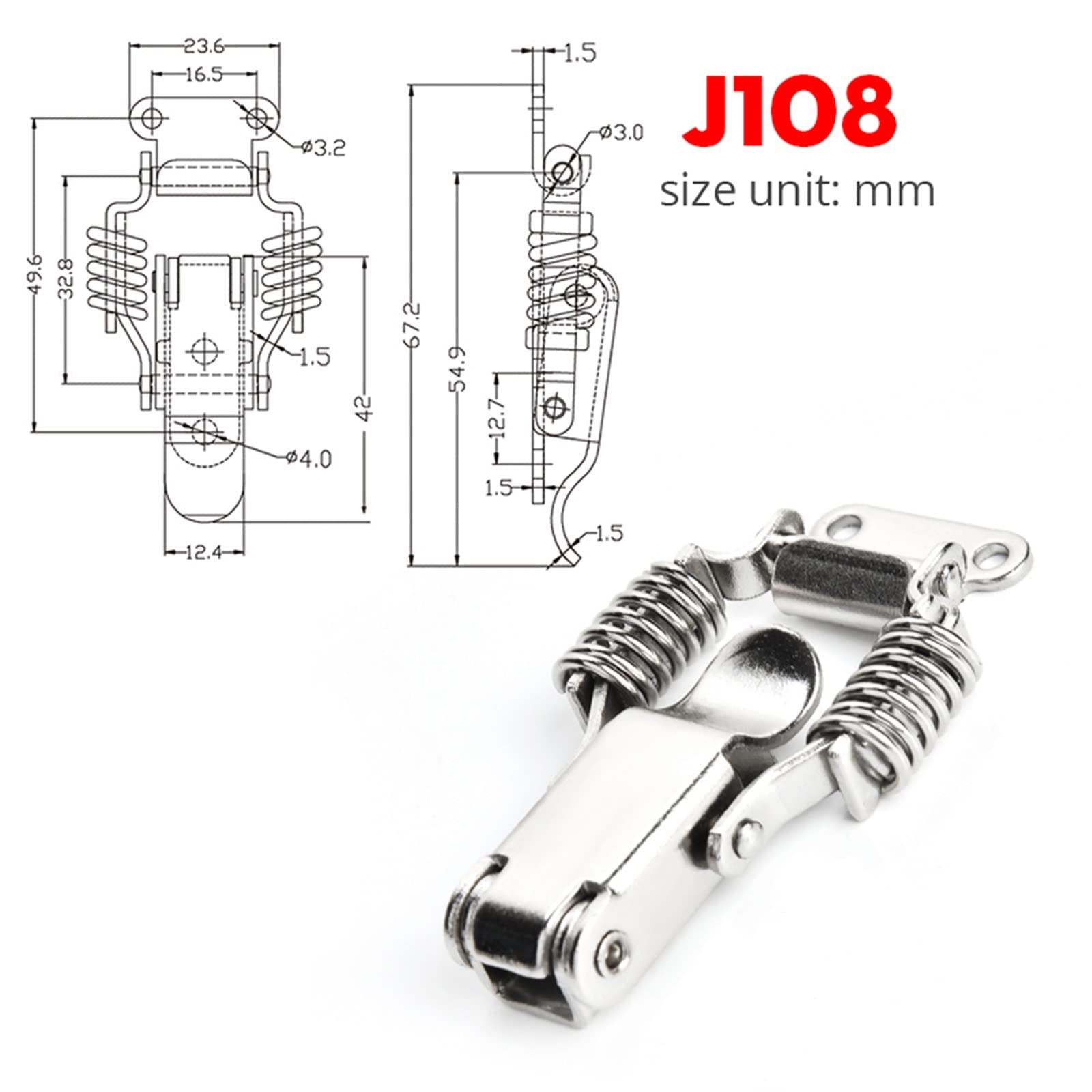 2 szt. J107 Skrzynki do szafek sprzętowych, sprężynowy zatrzask zatrzaskowy, zatrzask, 46 x 21, ze stali miękkiej (5 x J108)