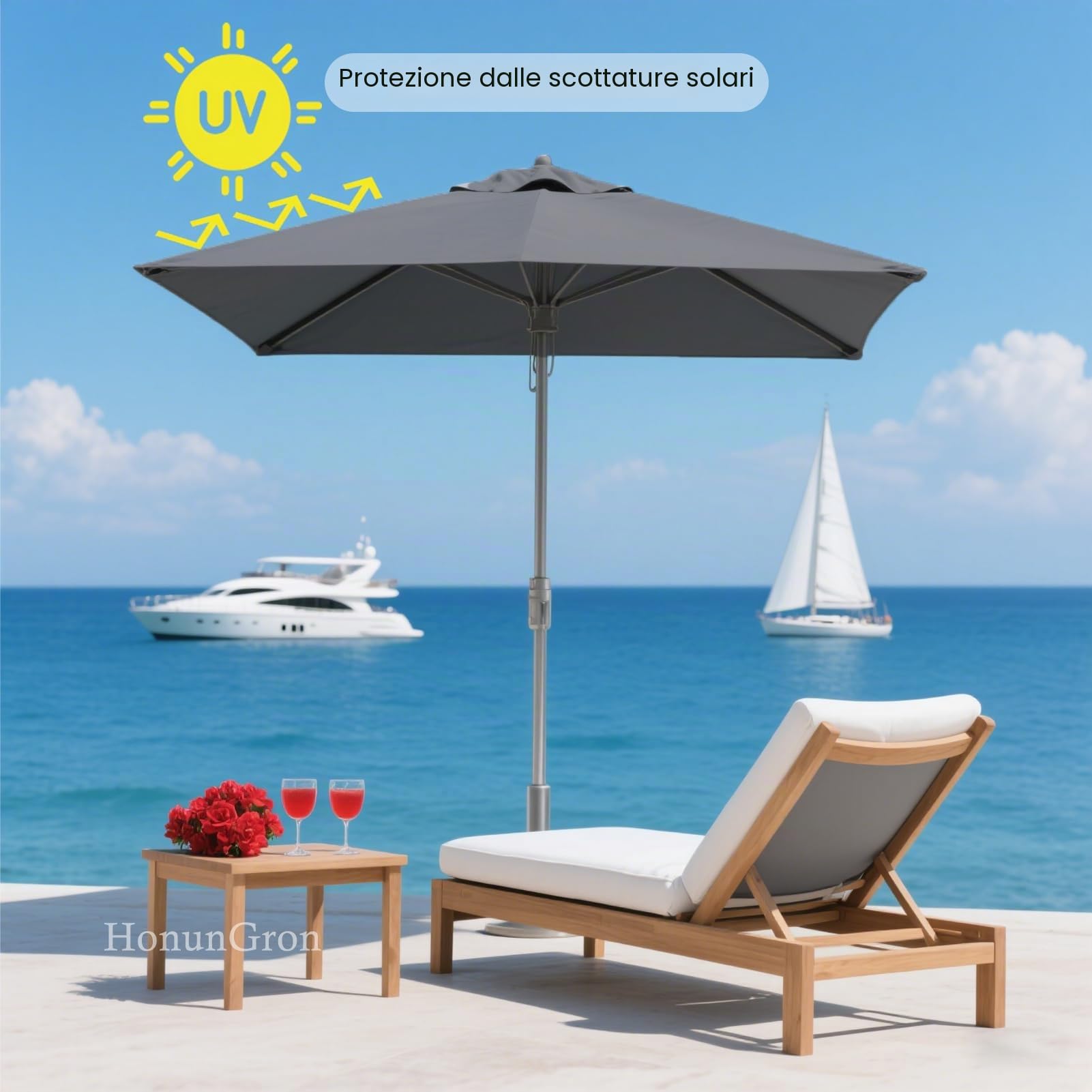 UV30+ Telo di Ricambio per Ombrellone Rettangolare, 3 x 2 m, 6 Stecche, per Giardino, Spiaggia, Mercato e Tavolo, in Tessuto di Ricambio