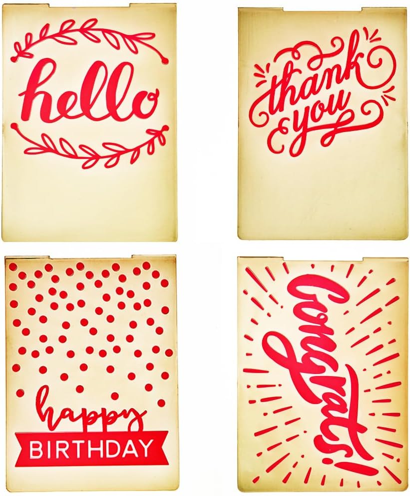 Set of 4pcs Hello Thank You Happy Birthday Congrats Plastic Embossing Folders for Card Making Scrapbooking and Other Paper Crafts 22051850