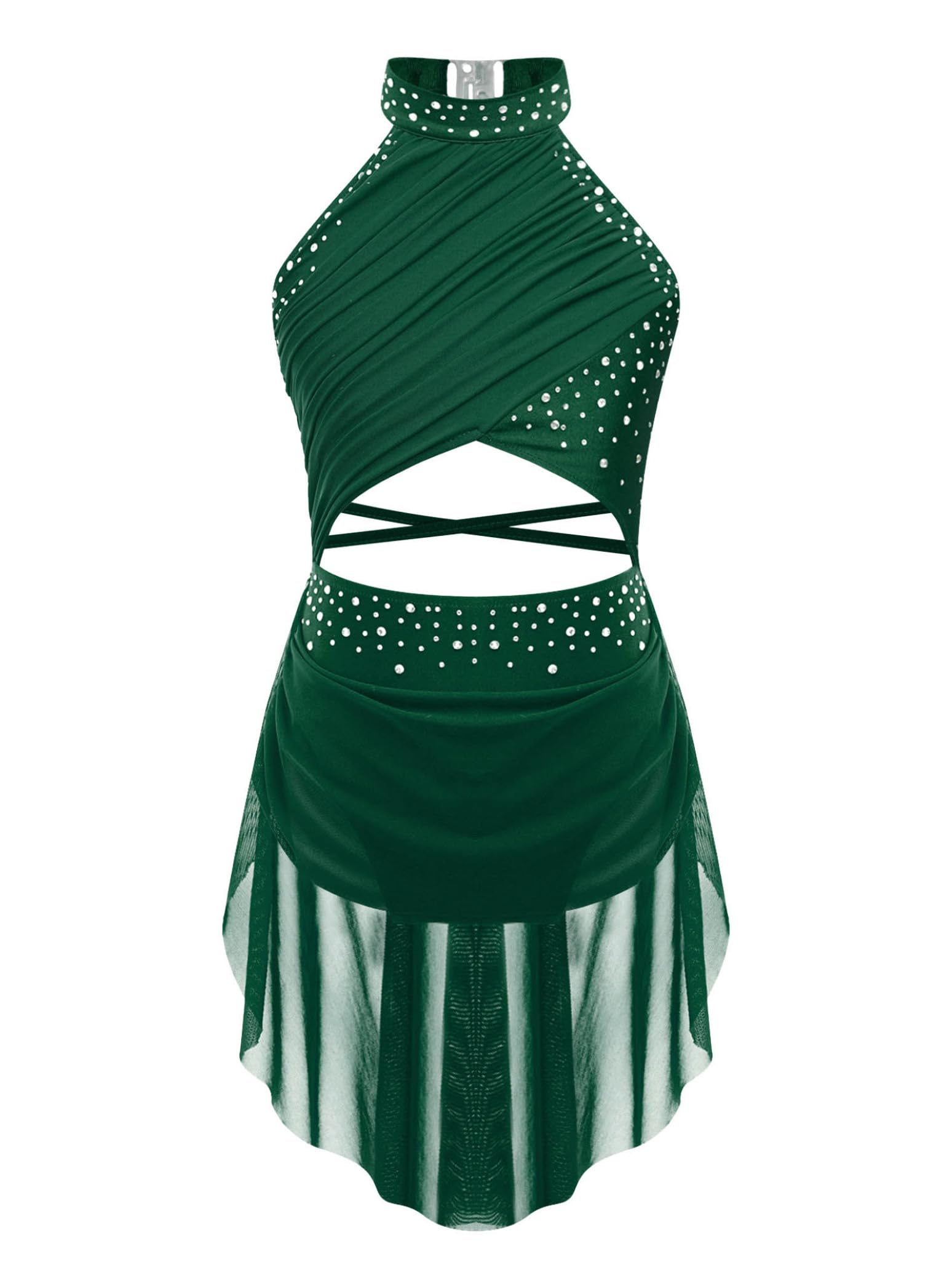 Winnrchan Kids Girls Cutout Modern Contemporary Lyrical Dance Dress Sparkly Shiny Tulle Dress Ballet Performance