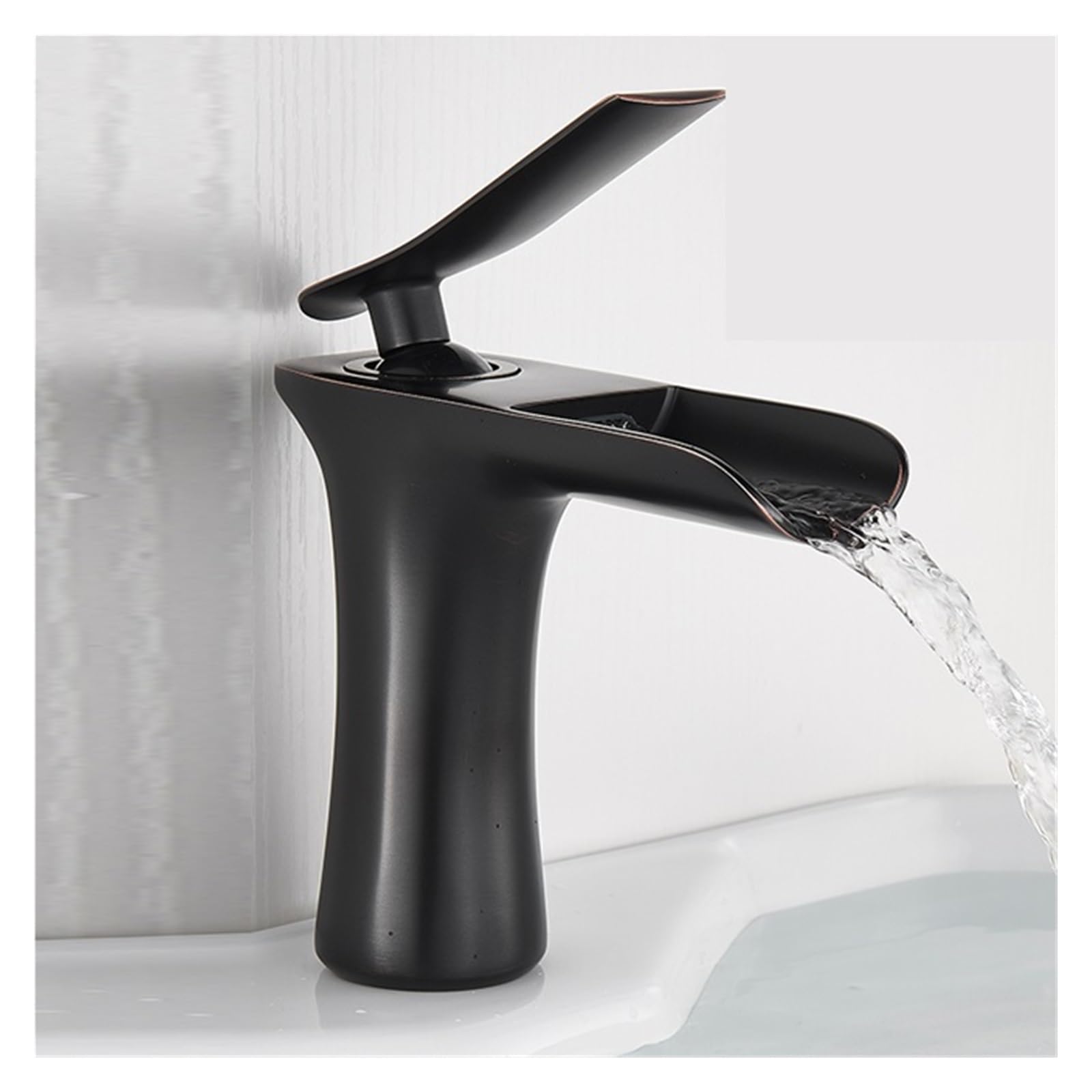 Mitigeur cascade baignoire et évier design grue noir bronze pour eau chaude et froide